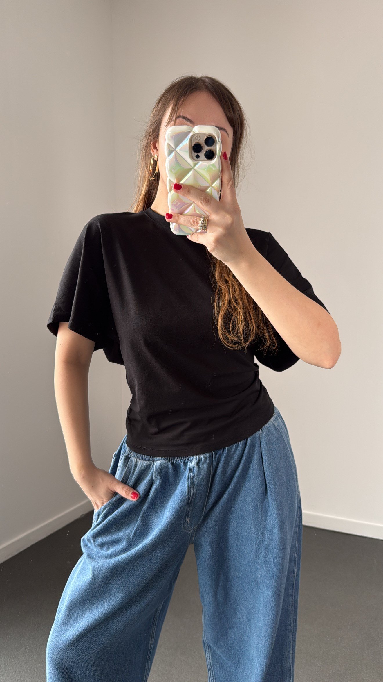 Audrey Siyah Modal Yanları Büzgülü Tshirt