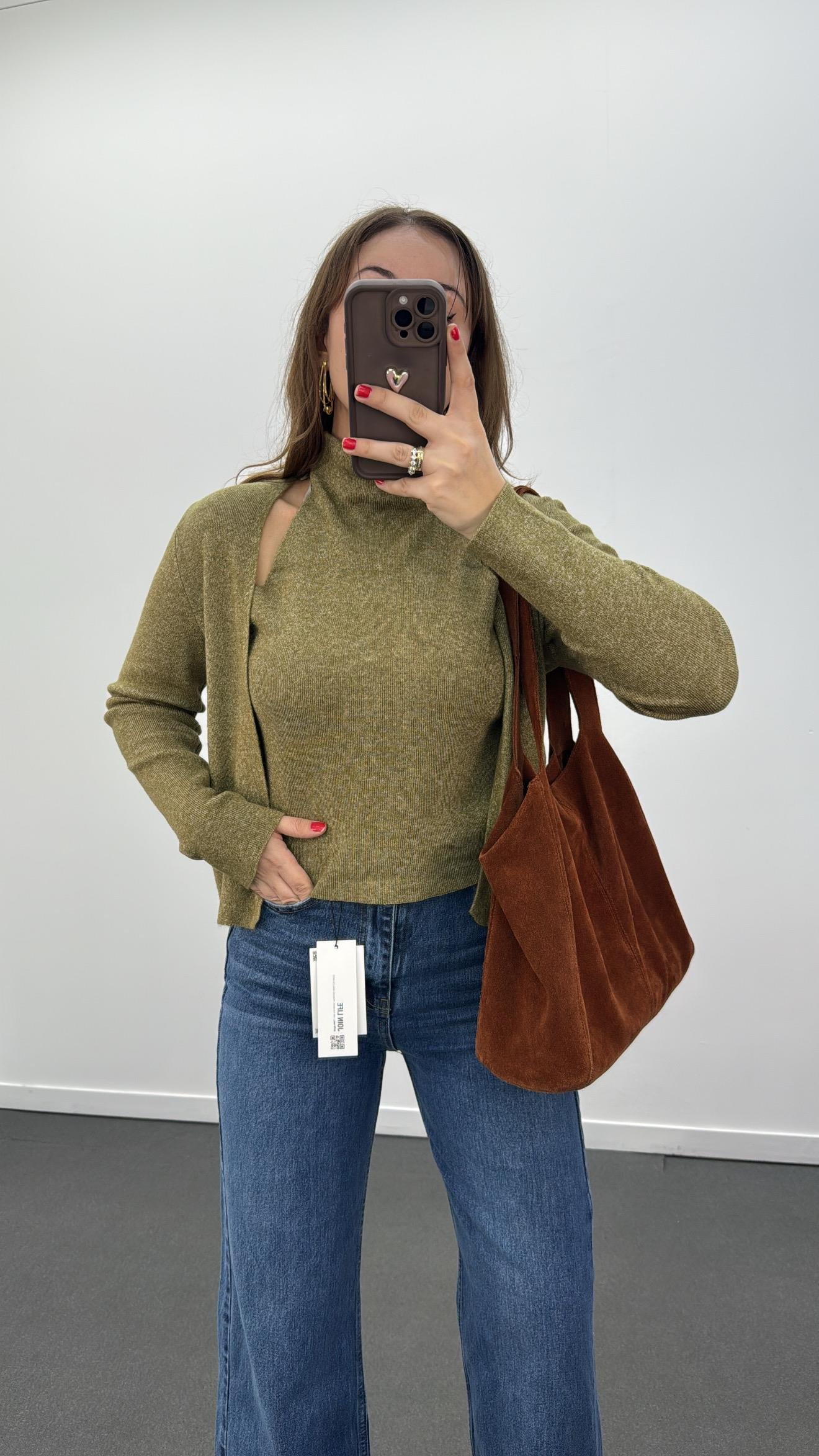 Avery Yeşil Balıkçı Hırka Birleşik Dikişli Triko