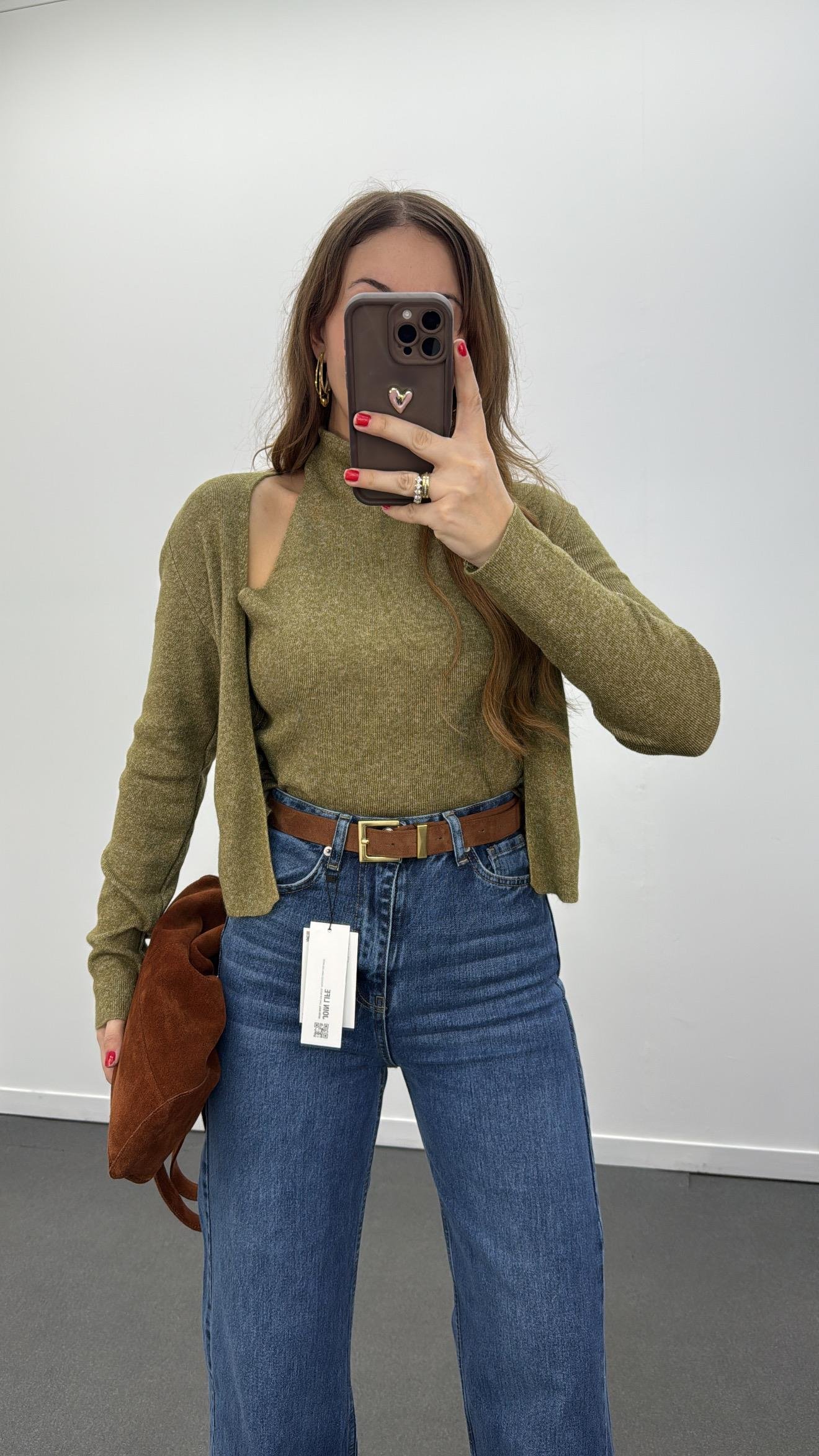 Avery Yeşil Balıkçı Hırka Birleşik Dikişli Triko