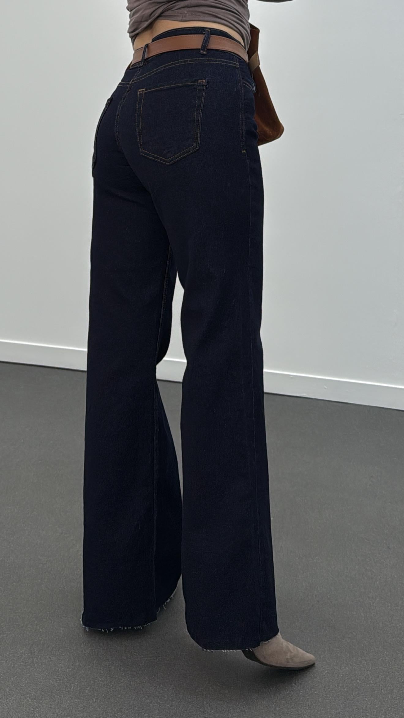 Axis Dark Blue Orta Bel Likralı Flare Jeans
