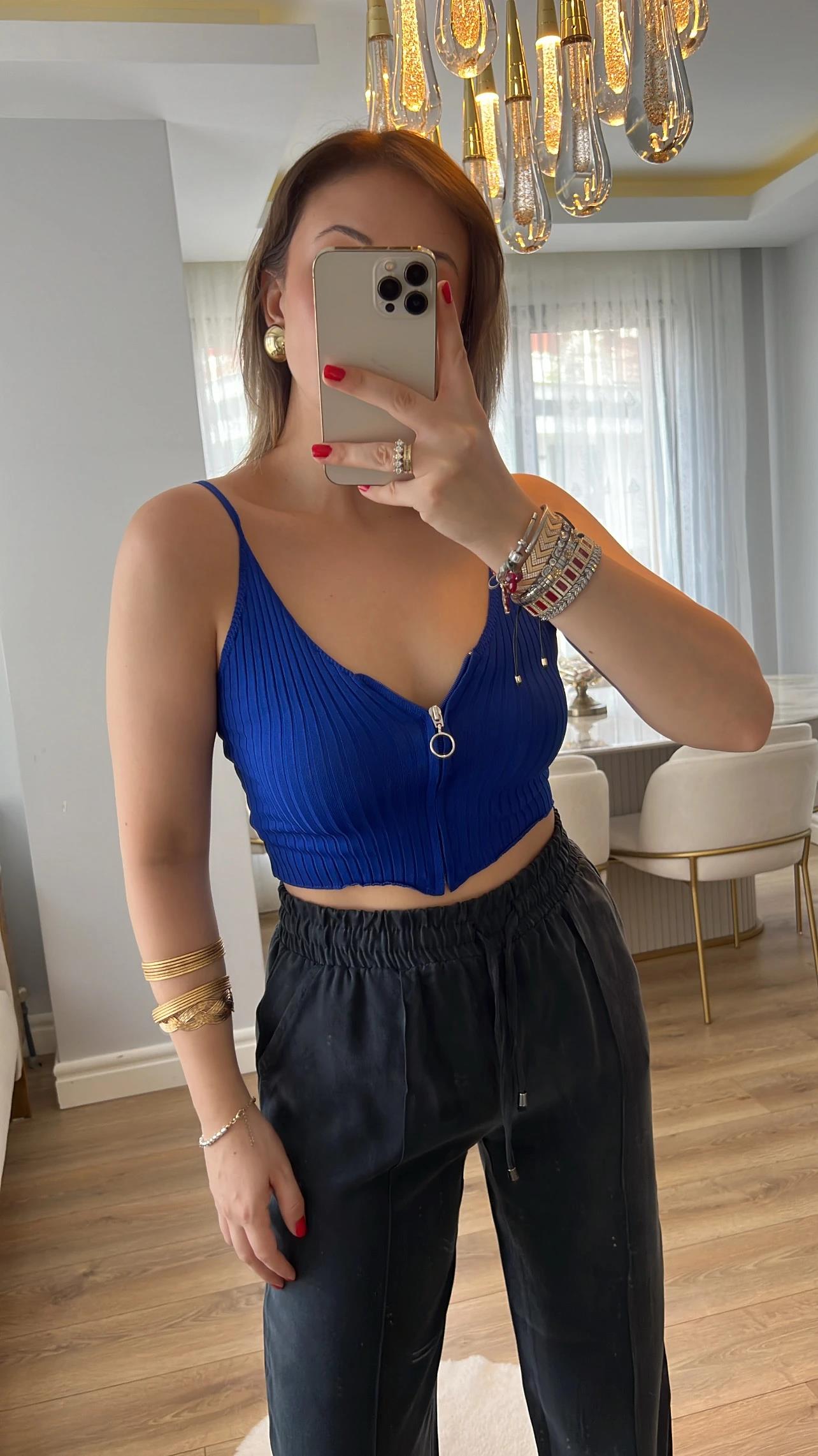 Baia Saks Mavi Fermuarlı Atlet