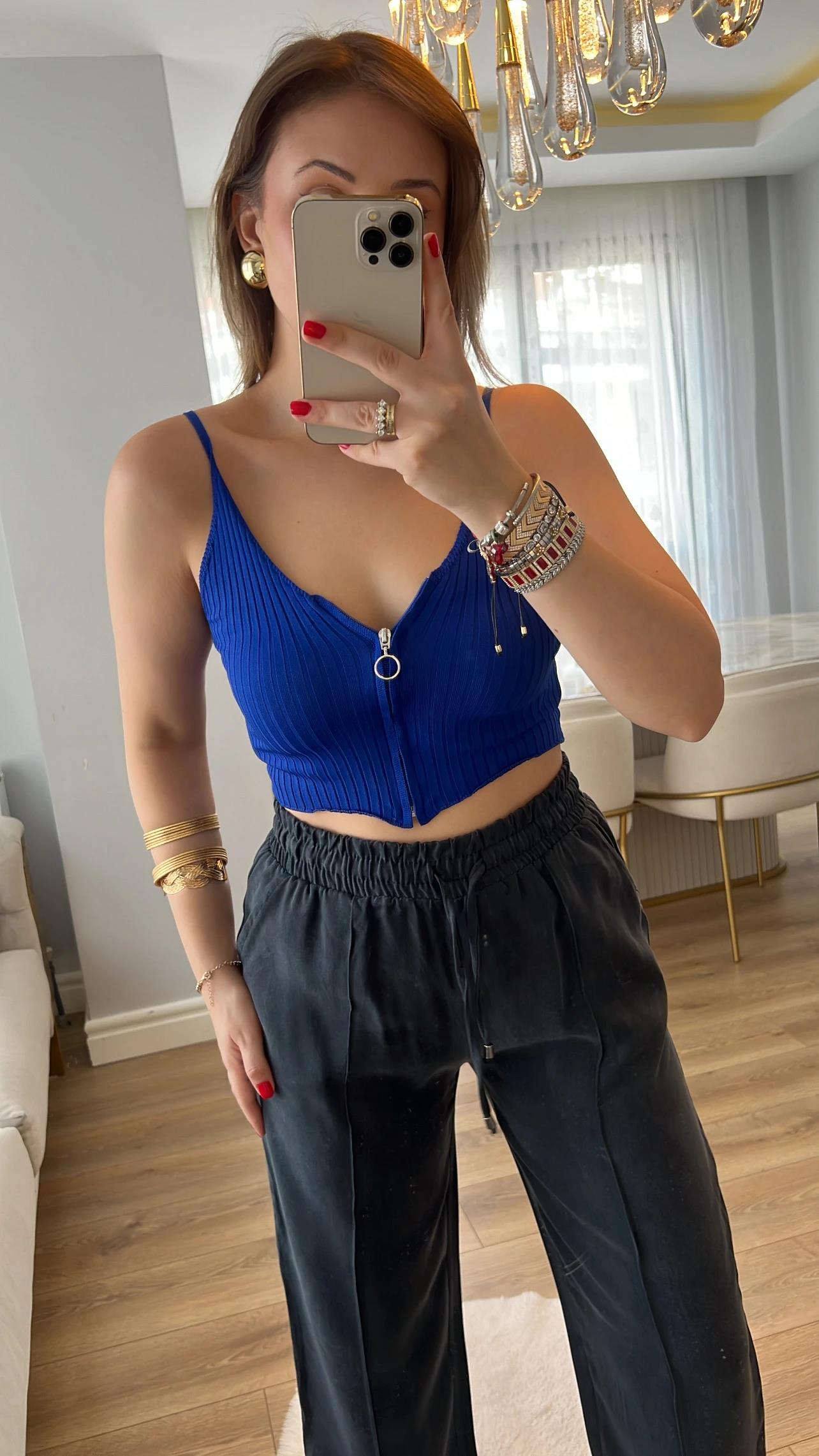 Baia Saks Mavi Fermuarlı Atlet