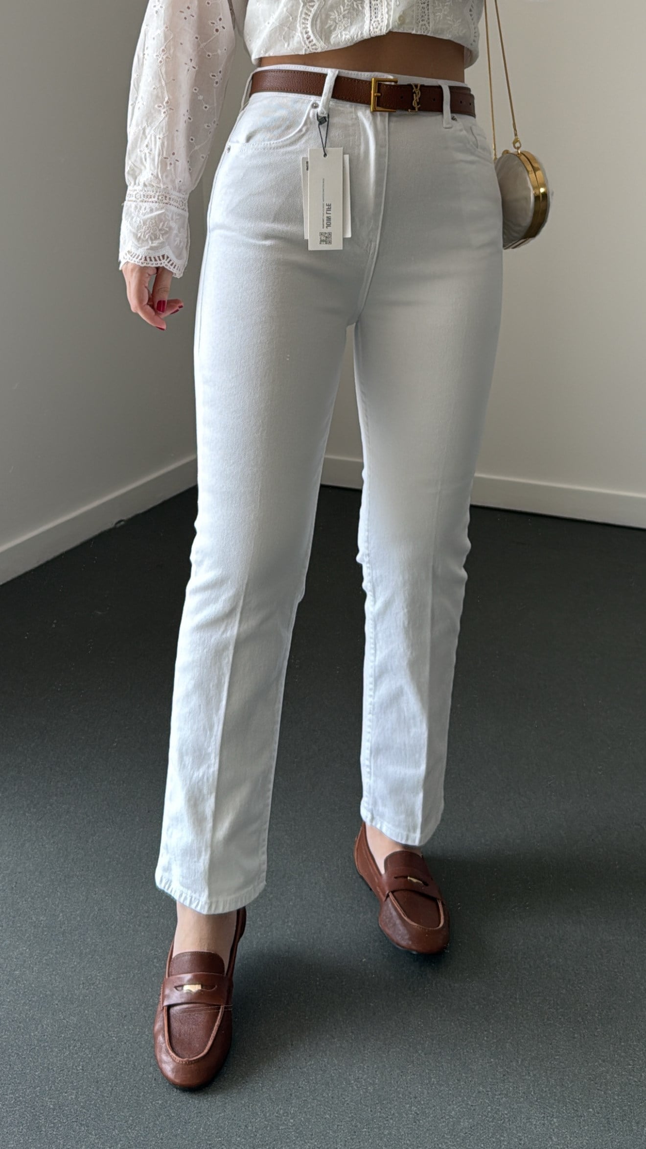 Bamberg Beyaz Yıkamalı Yüksek Bel Boyfit Jeans