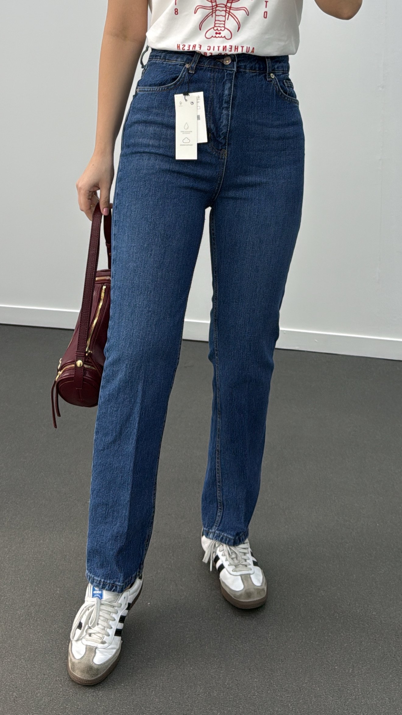 Bamberg Orta Kot Yıkamalı Yüksek Bel Boyfit Jeans