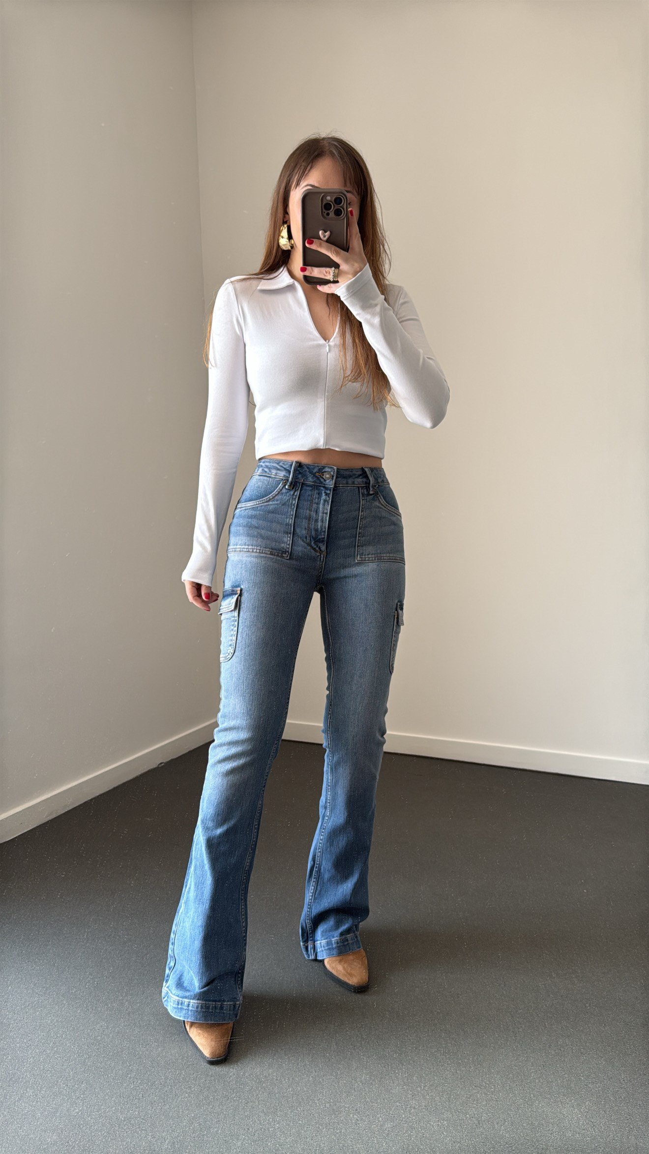 Beatrice Mavi Kargo Cepli Flare Jeans