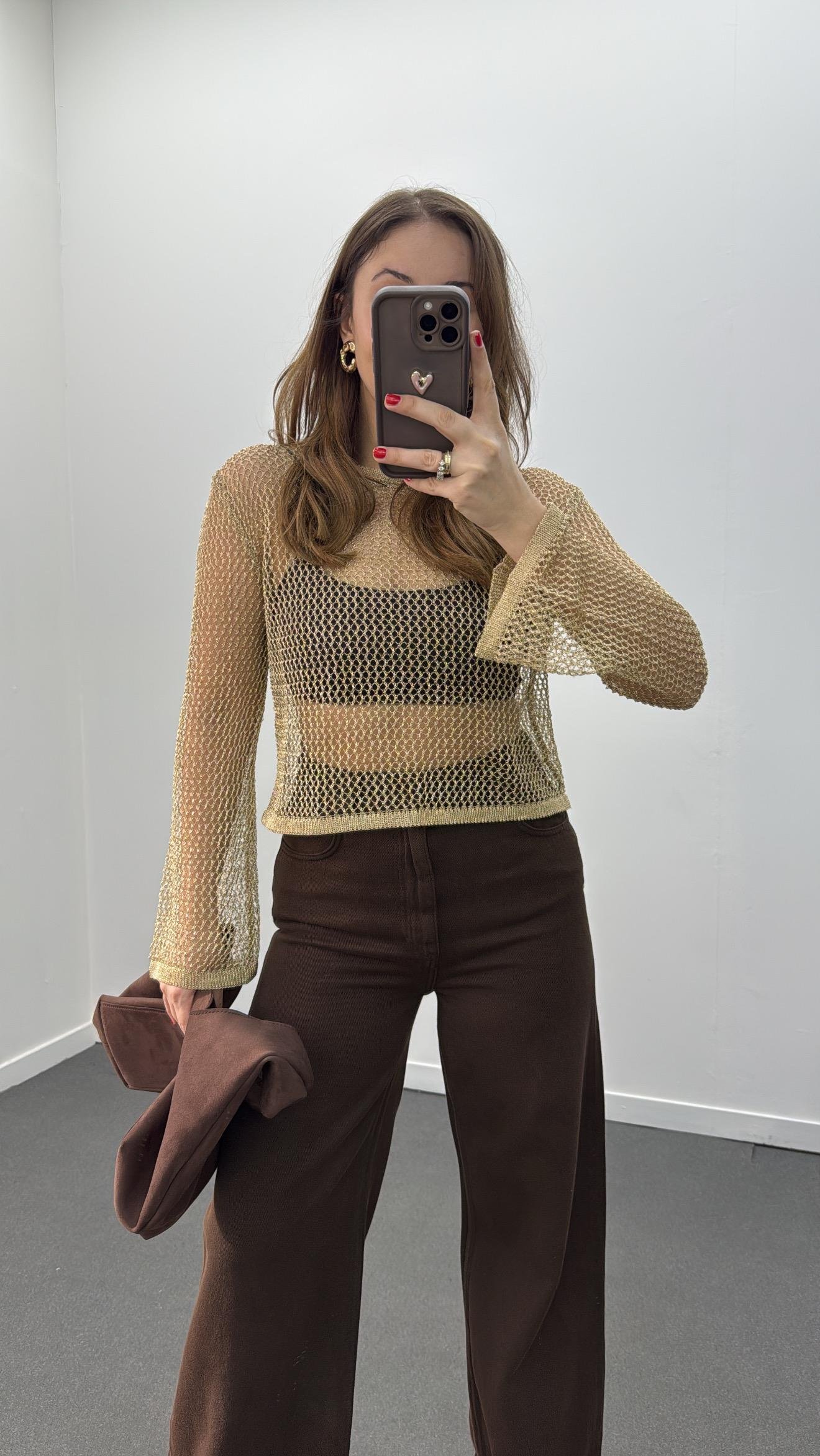 Becca Gold Metalik Örgü Triko 