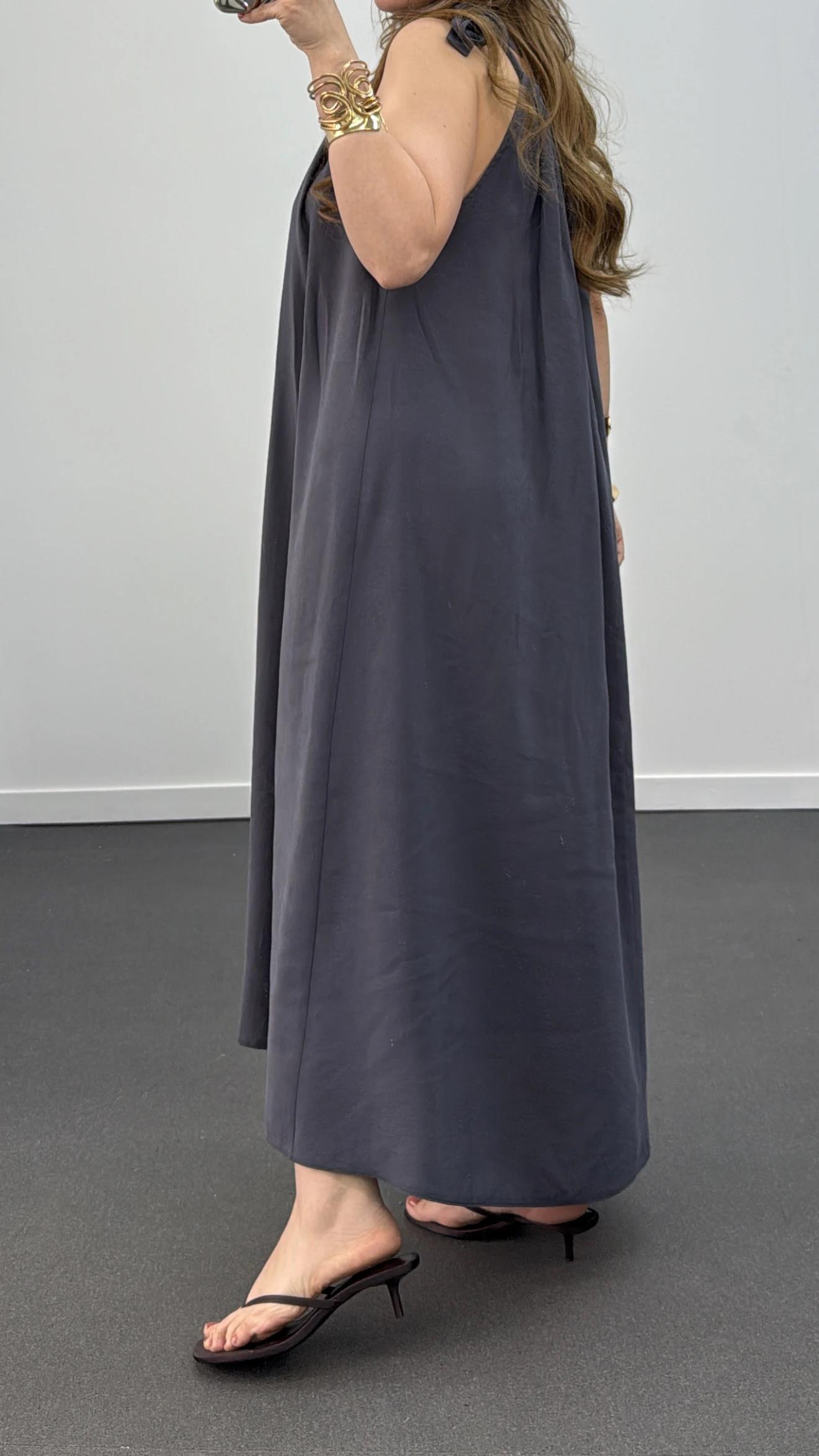 Bella Antrasit Modal Kumaşlı Maxi Elbise