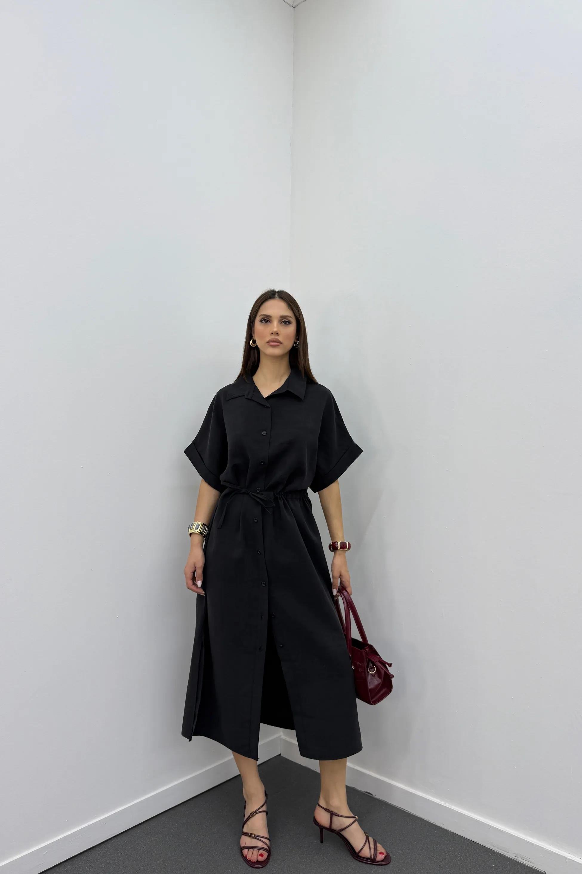 Berina Siyah Modal Midi Elbise