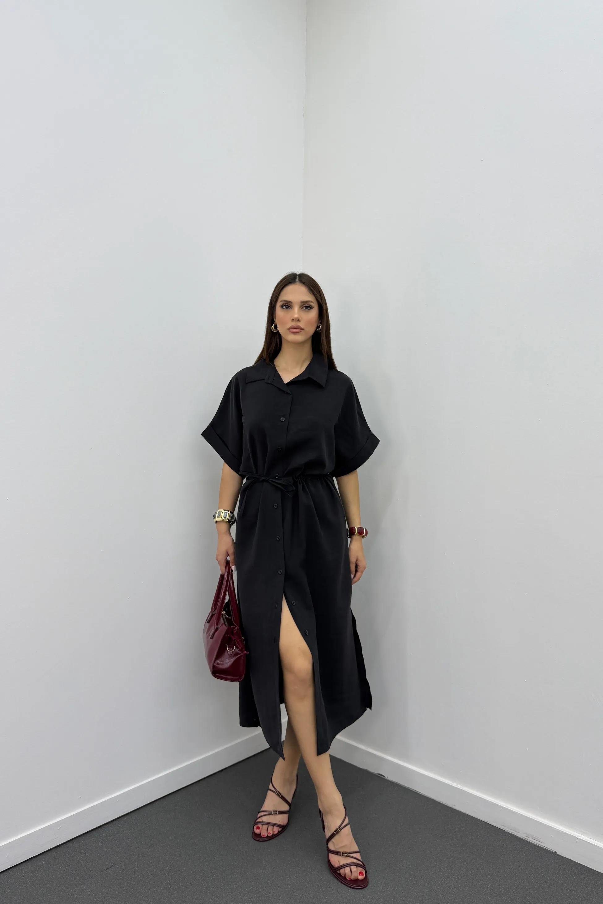 Berina Siyah Modal Midi Elbise