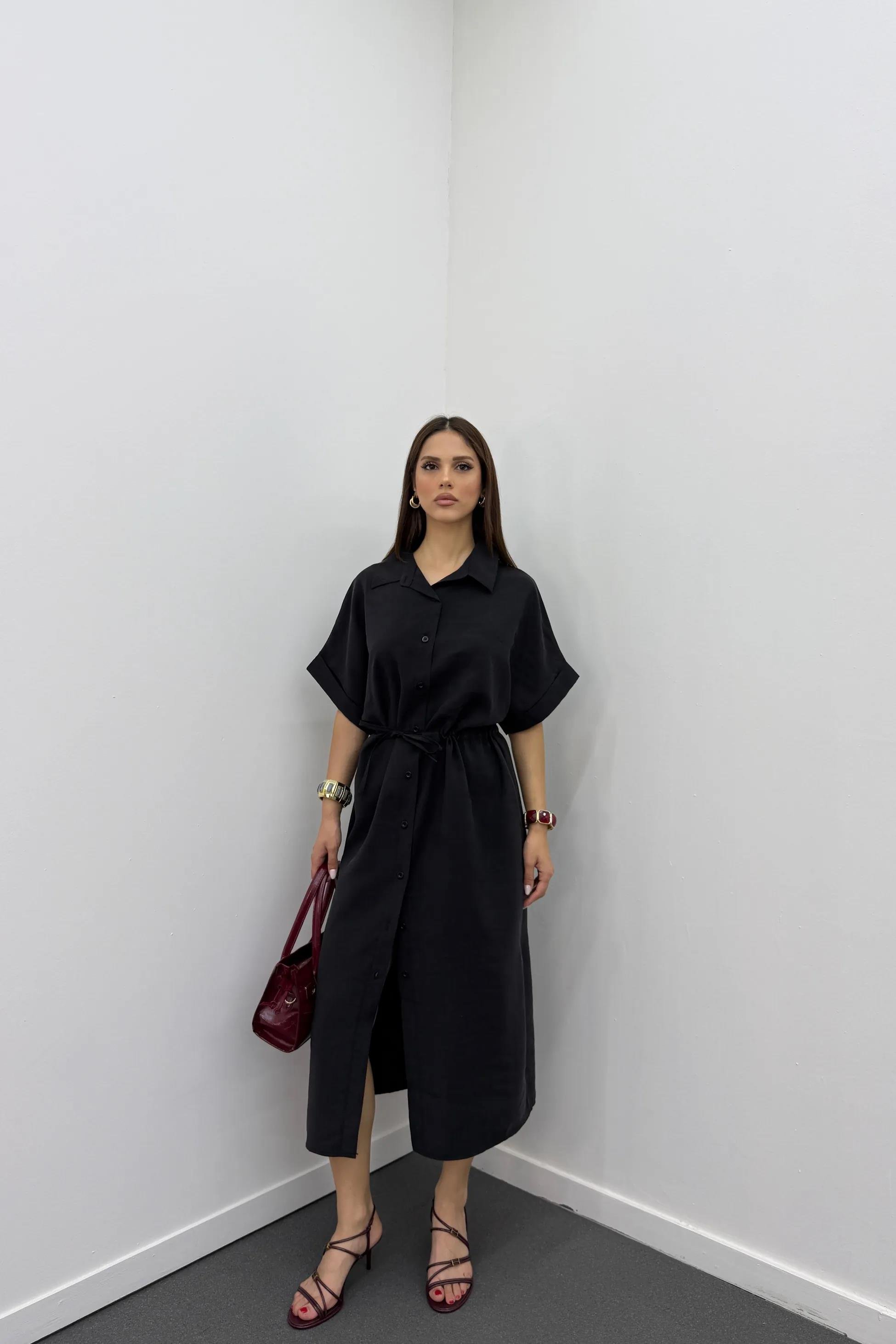 Berina Siyah Modal Midi Elbise