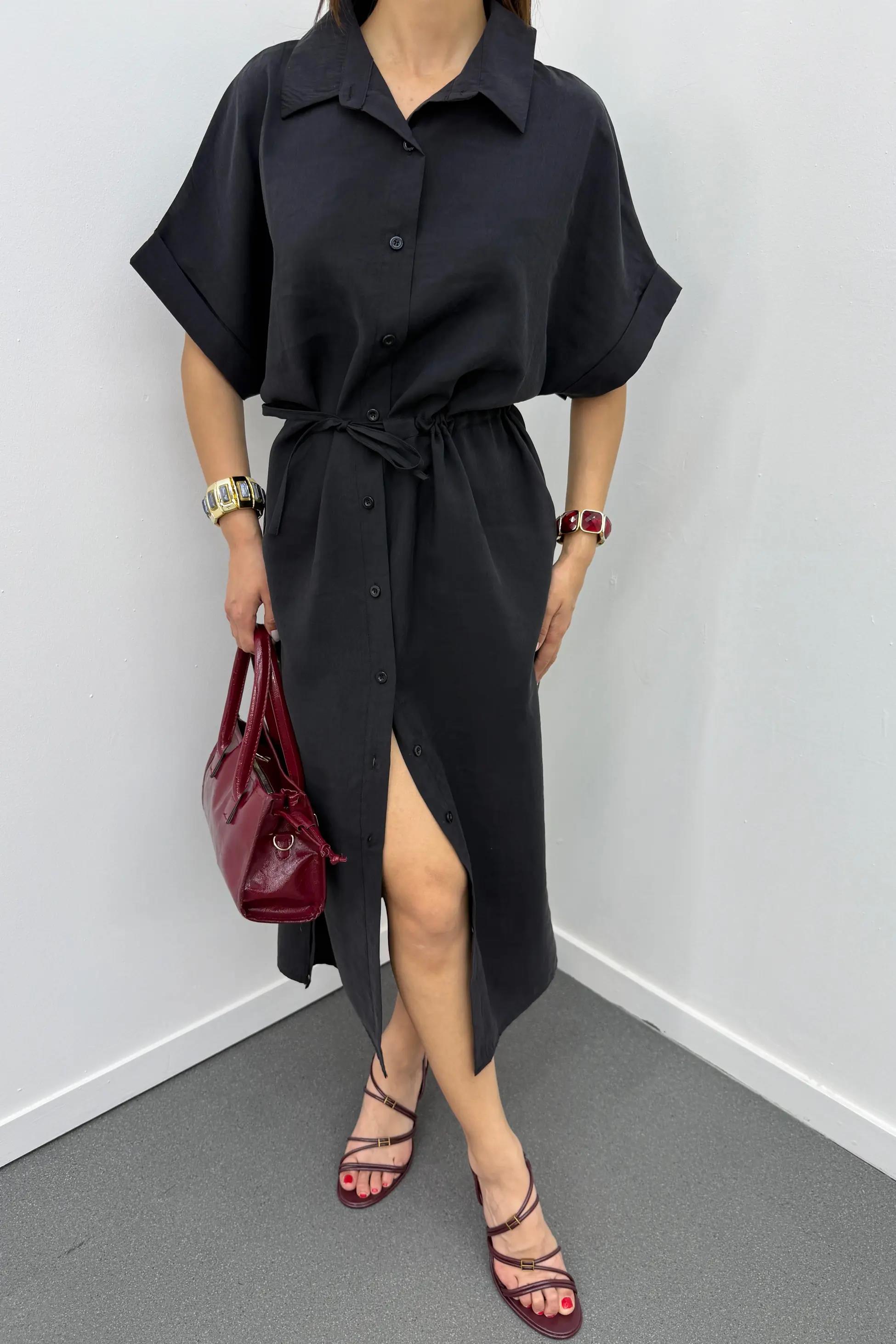 Berina Siyah Modal Midi Elbise