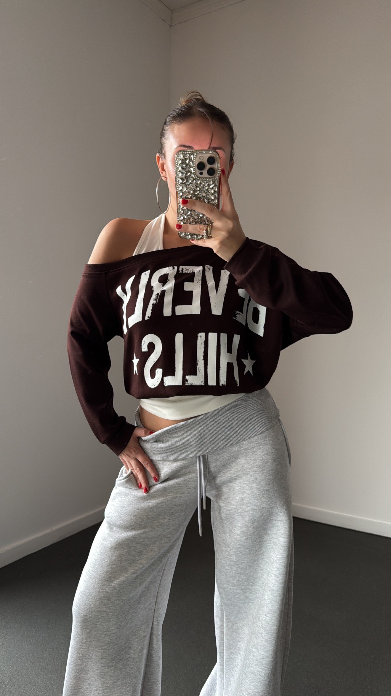 Beverly Hills Atletli Kahve-Beyaz Atletli Sweatshirt