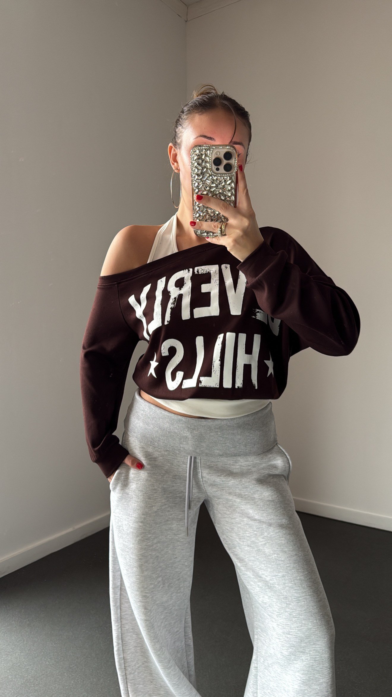 Beverly Hills Atletli Kahve-Beyaz Atletli Sweatshirt