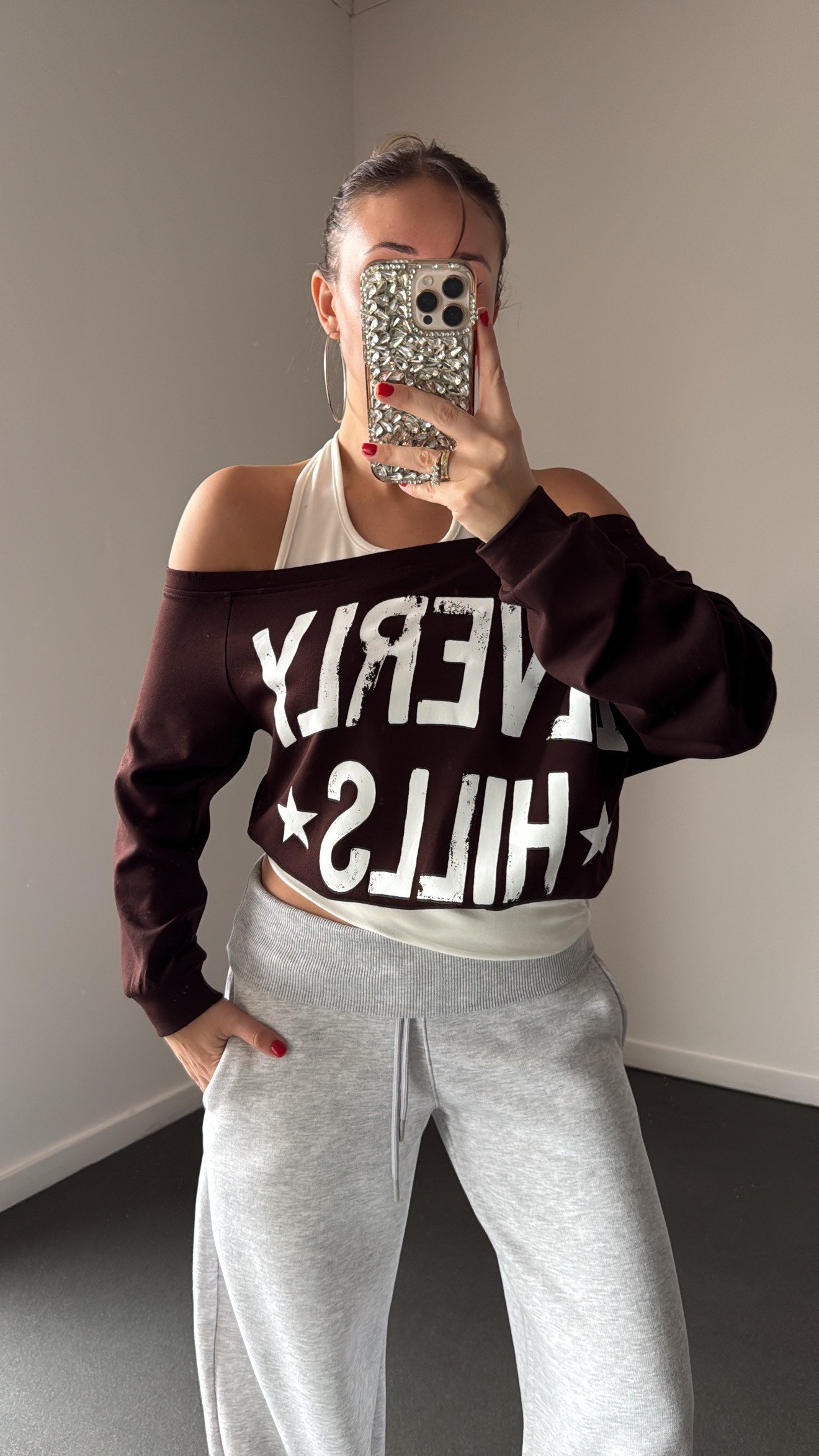 Beverly Hills Atletli Kahve-Beyaz Atletli Sweatshirt