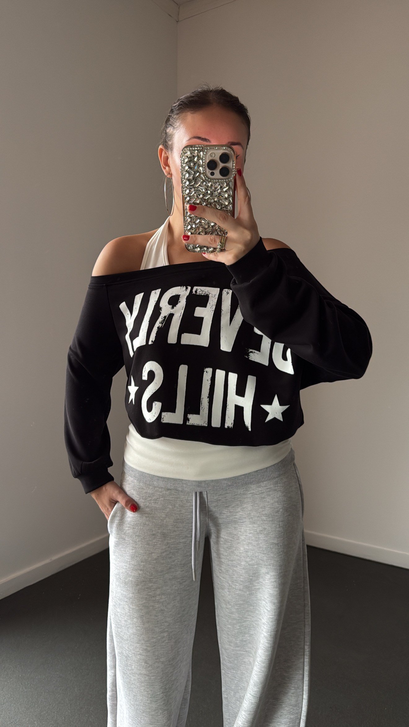 Beverly Hills Siyah-Beyaz Atletli Sweatshirt