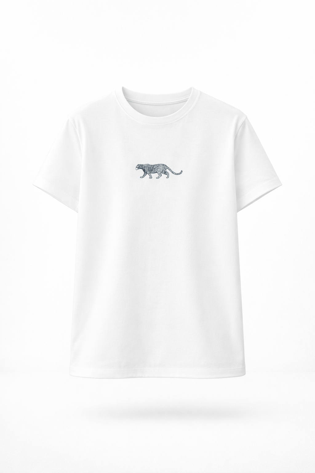 Beyaz Mavi Kaplan Baskılı Basic Tshirt 
