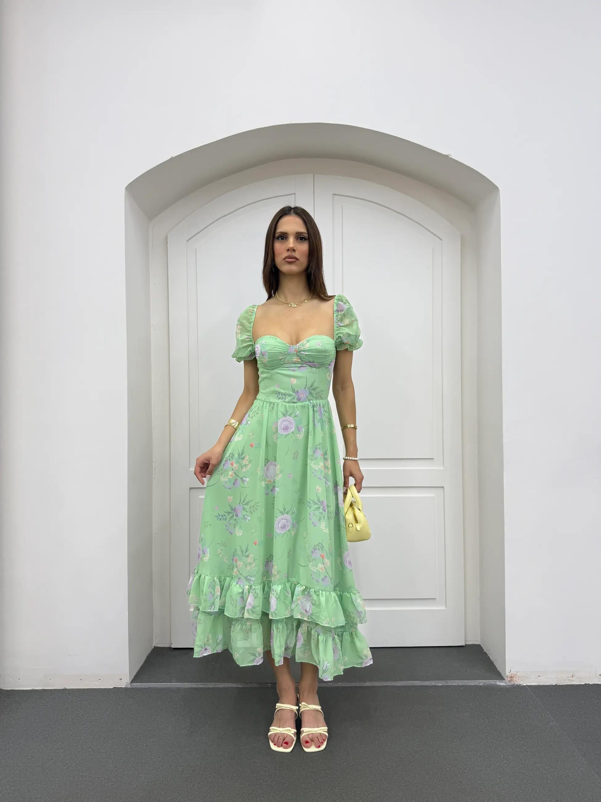 Blossom Yeşil Çiçekli Maxi Elbise