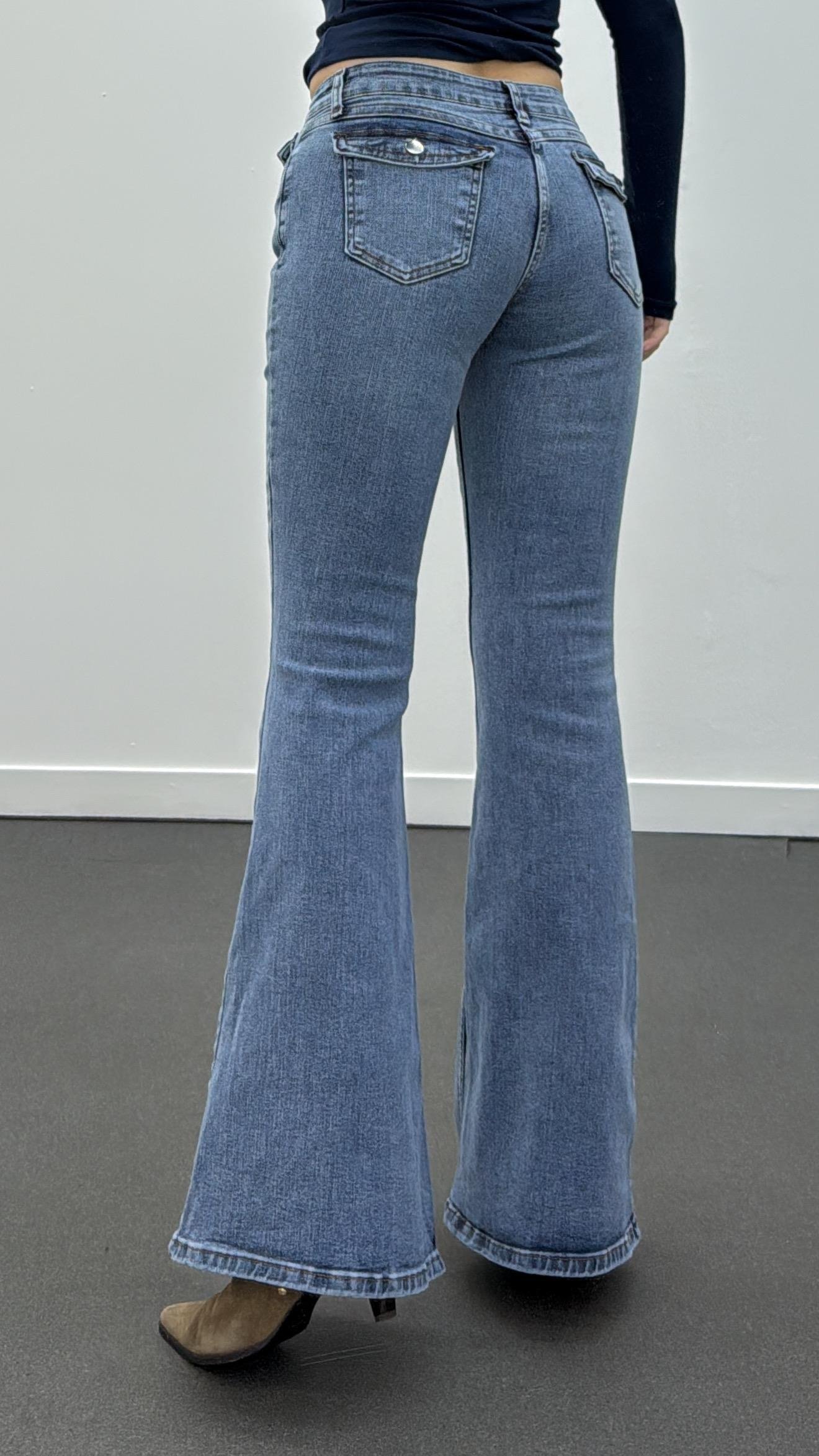 Boenos Açık Kot Yıkamalı Push Up Cepli Toparlayıcı Flare Jeans