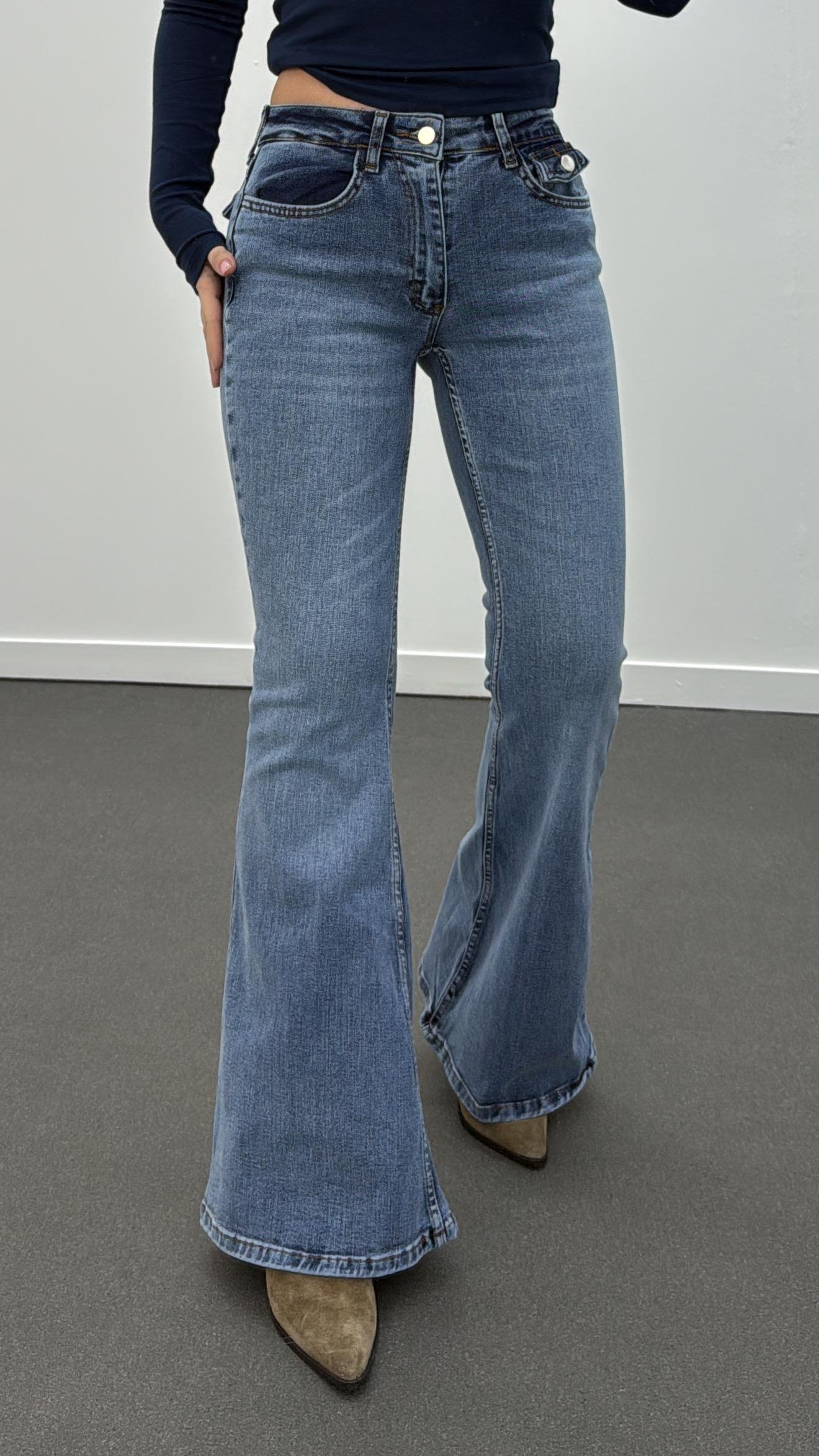 Boenos Açık Kot Yıkamalı Push Up Cepli Toparlayıcı Flare Jeans