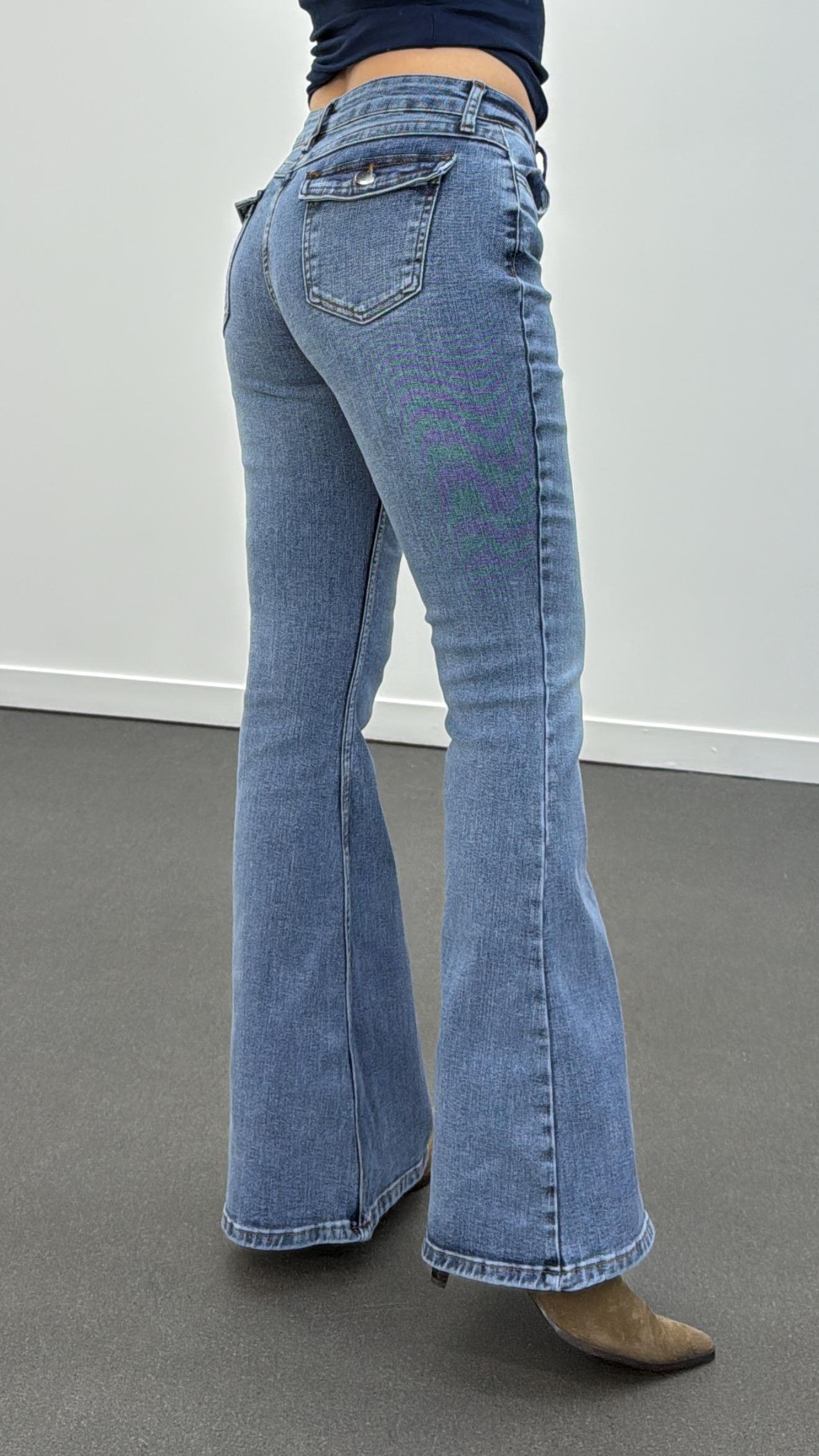 Boenos Açık Kot Yıkamalı Push Up Cepli Toparlayıcı Flare Jeans