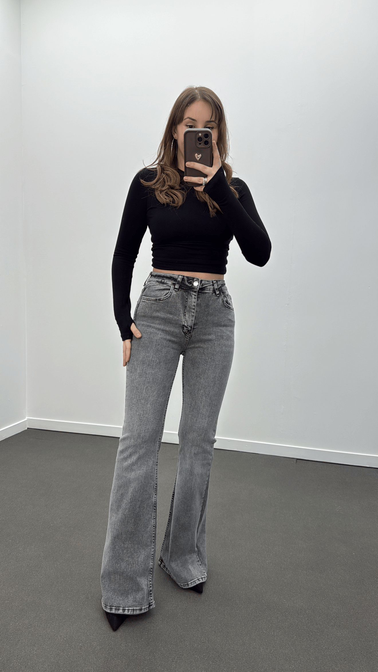 Boenos Gri Kot Toparlayıcı Yüksek Bel Jeans