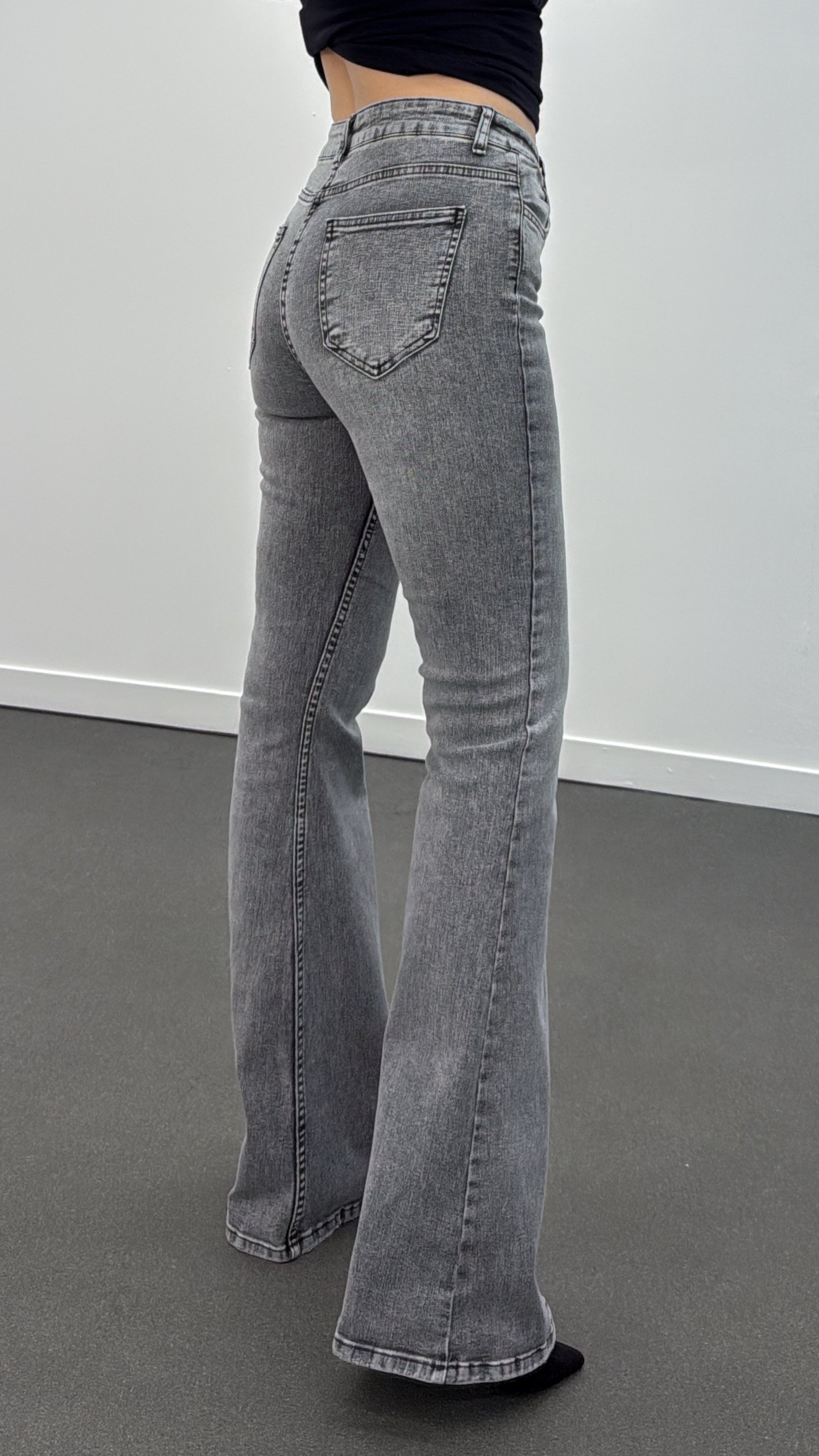 Boenos Gri Kot Toparlayıcı Yüksek Bel Jeans