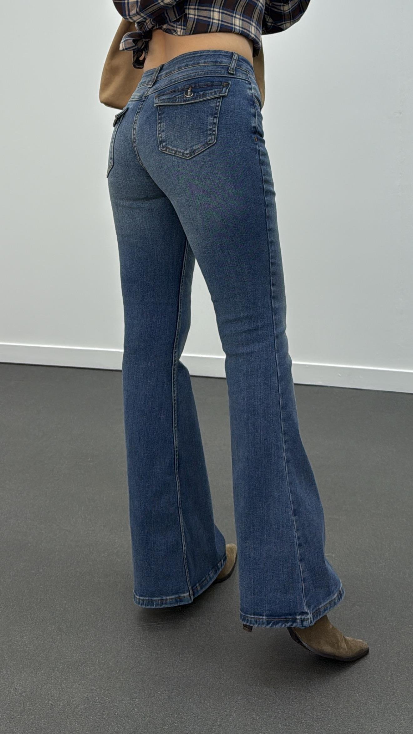 Boenos Kot Yıkamalı Push Up Cepli Toparlayıcı Flare Jeans