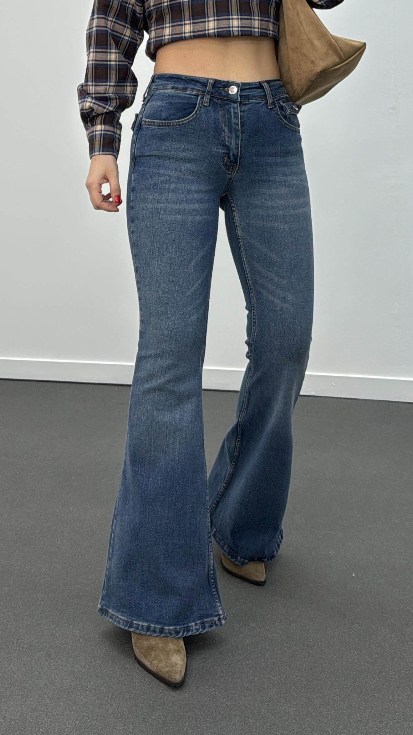 Boenos Kot Yıkamalı Push Up Cepli Toparlayıcı Flare Jeans