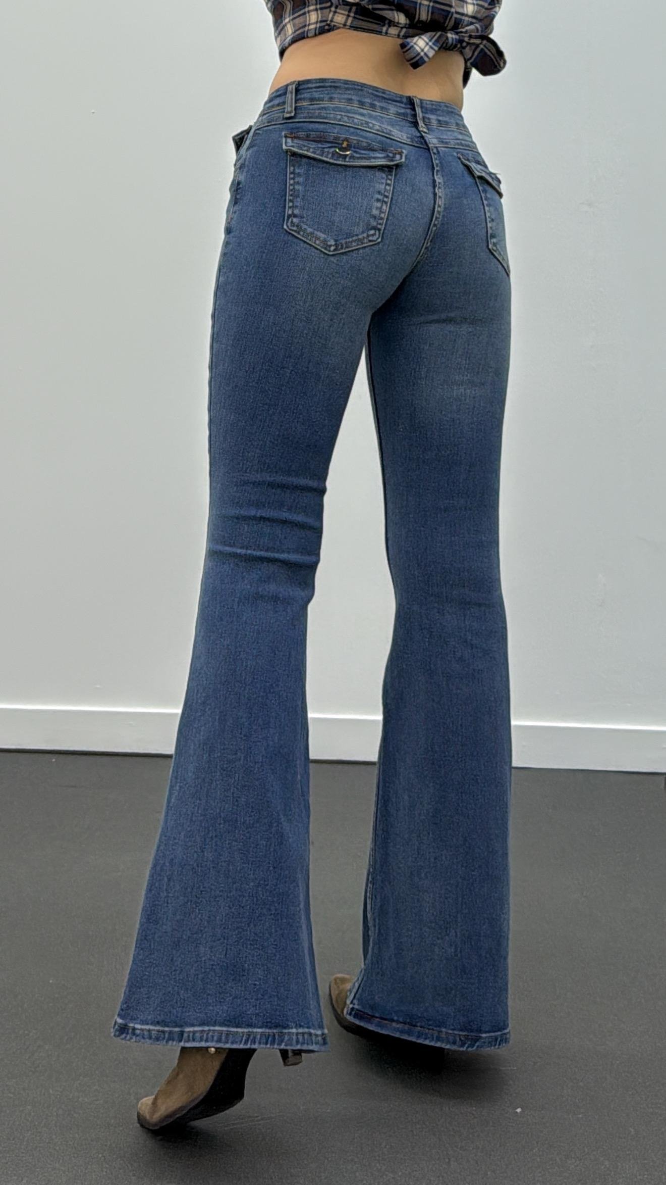 Boenos Kot Yıkamalı Push Up Cepli Toparlayıcı Flare Jeans