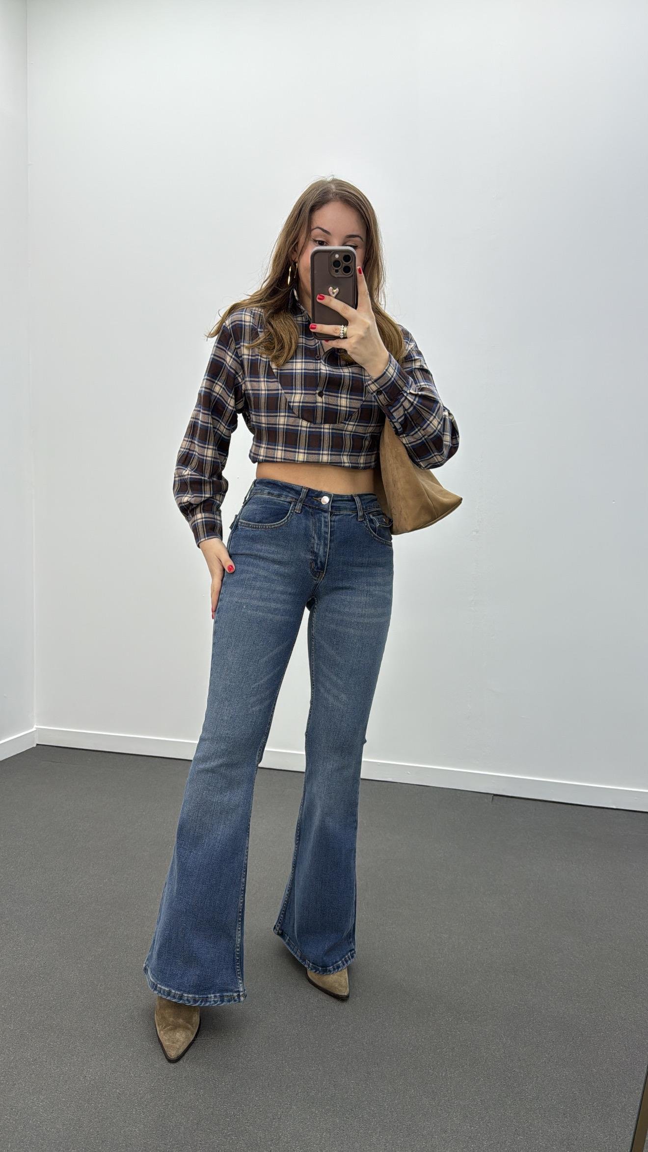 Boenos Kot Yıkamalı Push Up Cepli Toparlayıcı Flare Jeans