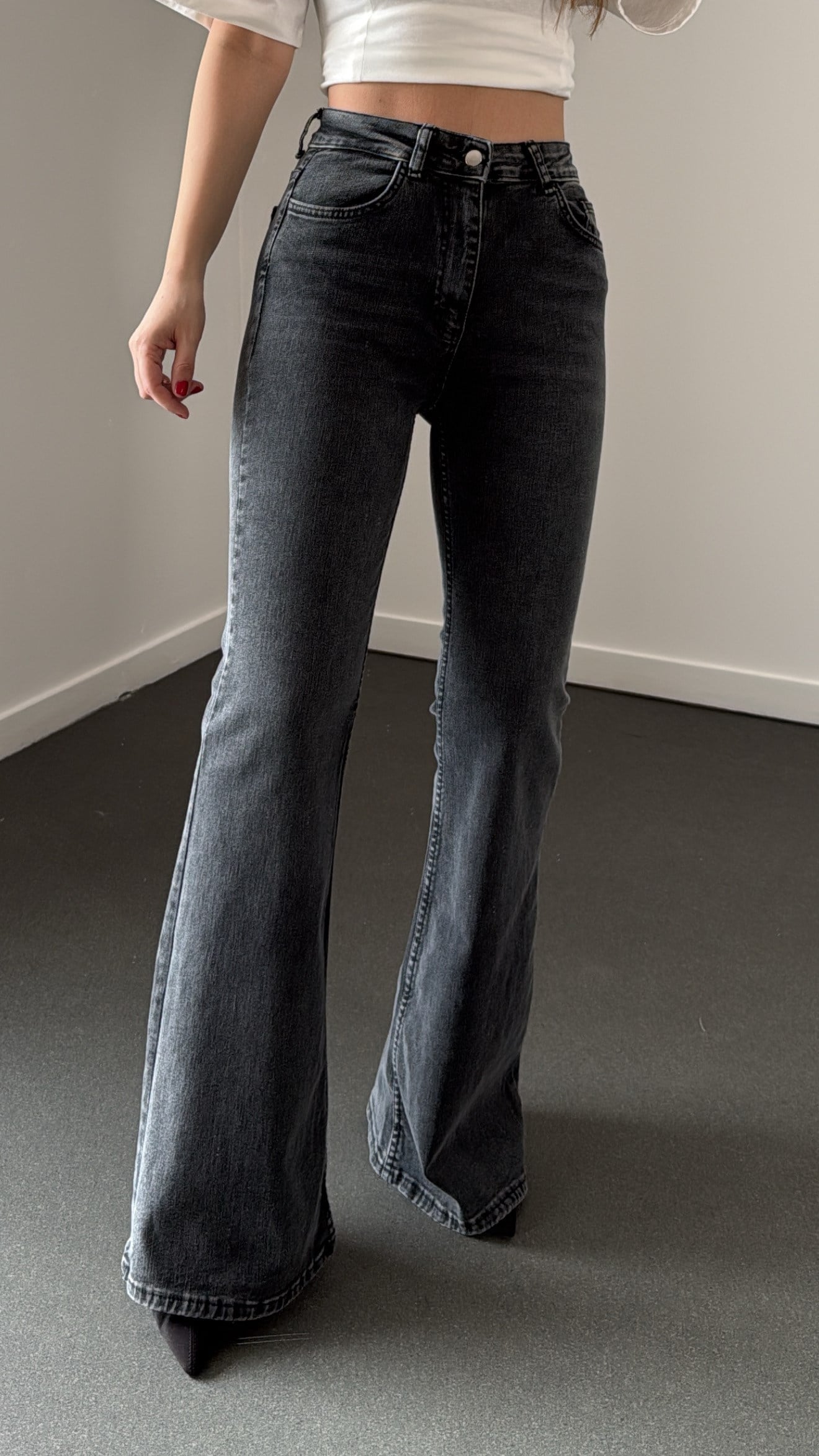 Boenos Koyu Gri Kot Toparlayıcı Yüksek Bel Jeans