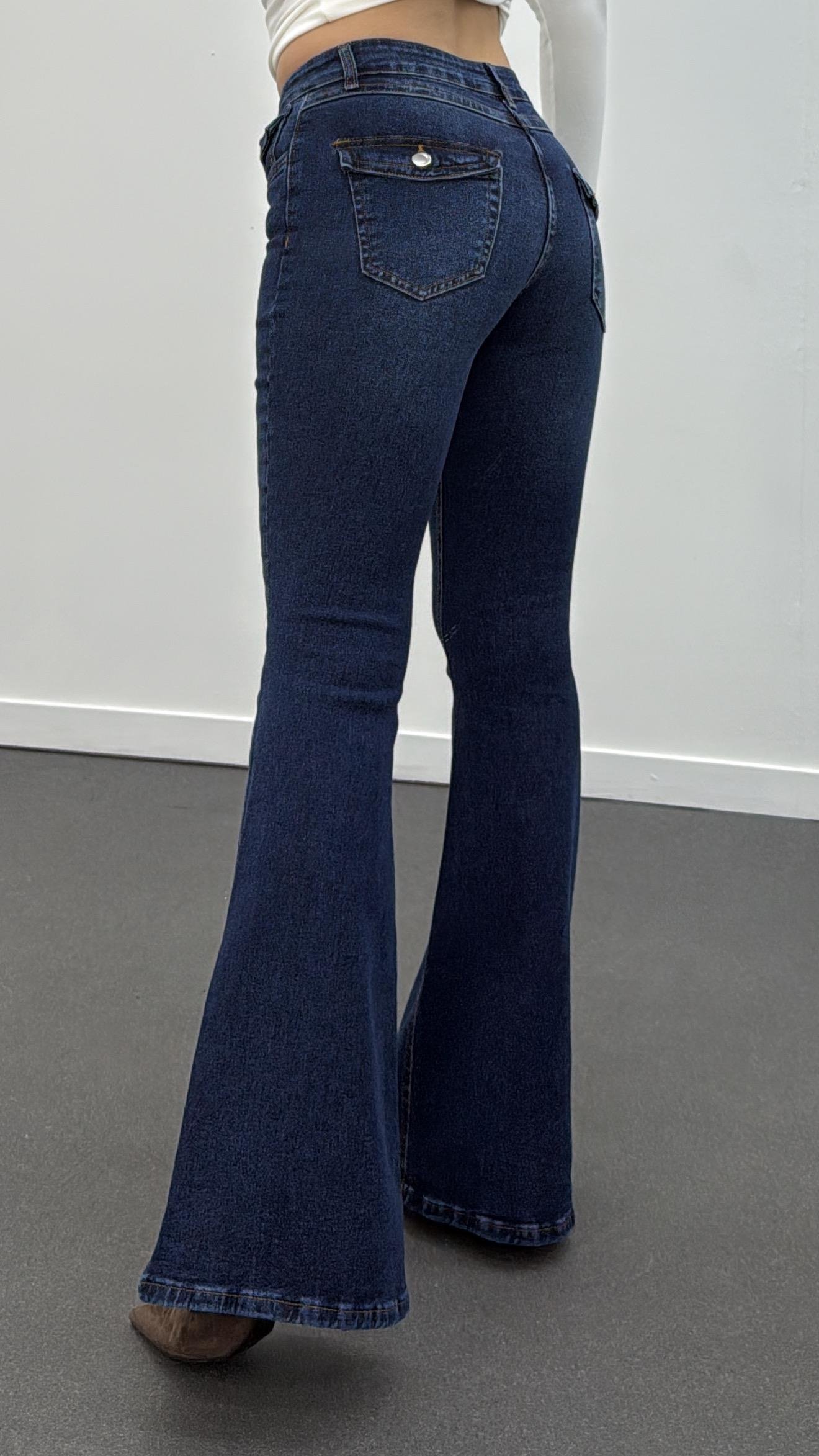 Boenos Koyu Kot Push Up Cepli Toparlayıcı Flare Jeans