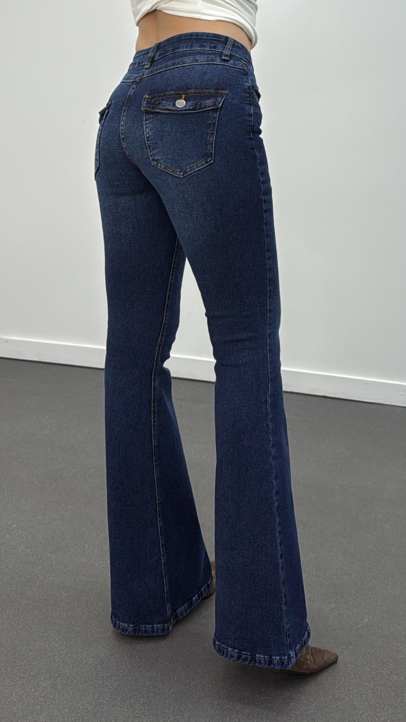 Boenos Koyu Kot Push Up Cepli Toparlayıcı Flare Jeans