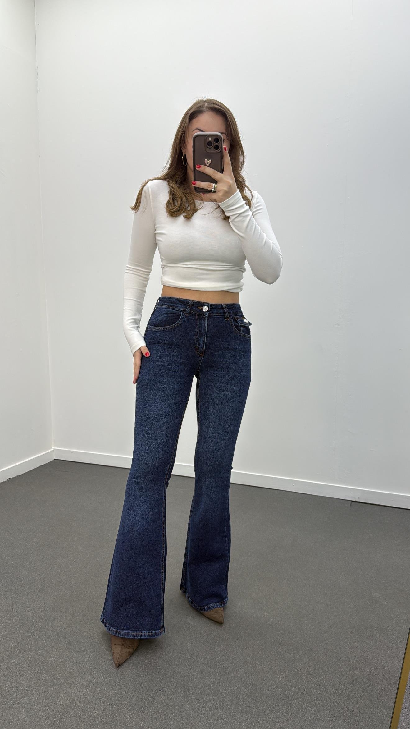 Boenos Koyu Kot Push Up Cepli Toparlayıcı Flare Jeans