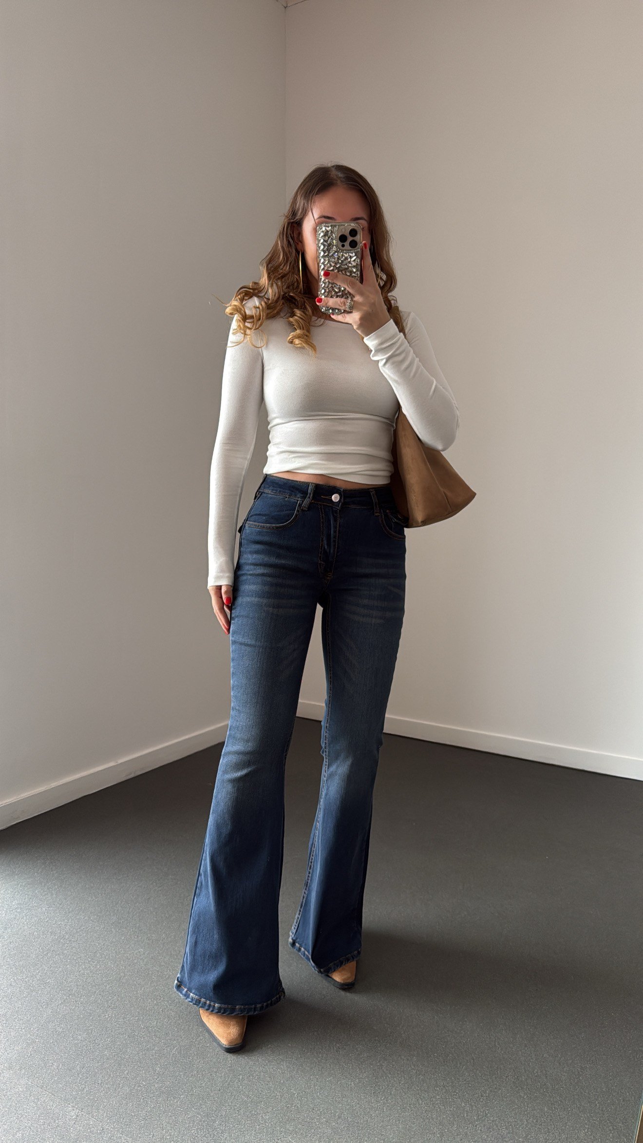 Boenos Vintage Kot Yıkamalı Push Up Cepli Toparlayıcı Flare Jeans