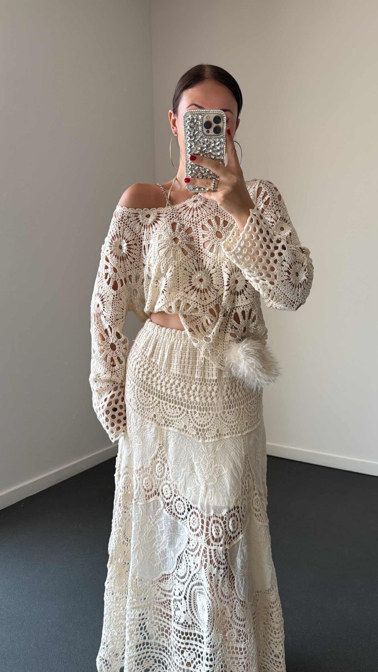 Bohem Boncuk Pul Payet Bluz Ve Etek Takımı
