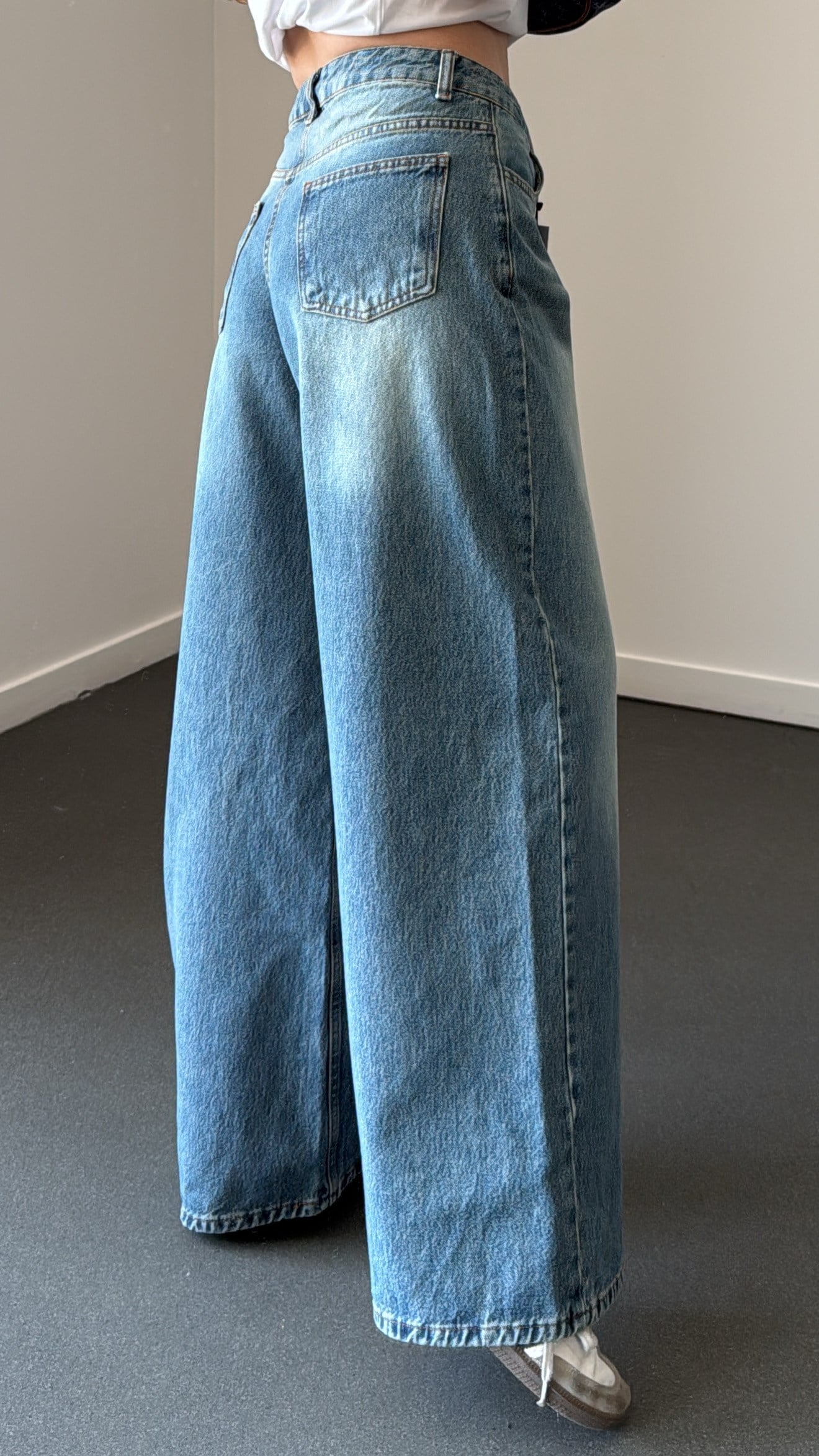 Butter Orta Bel Tint Yıkamalı Wide Leg Jeans