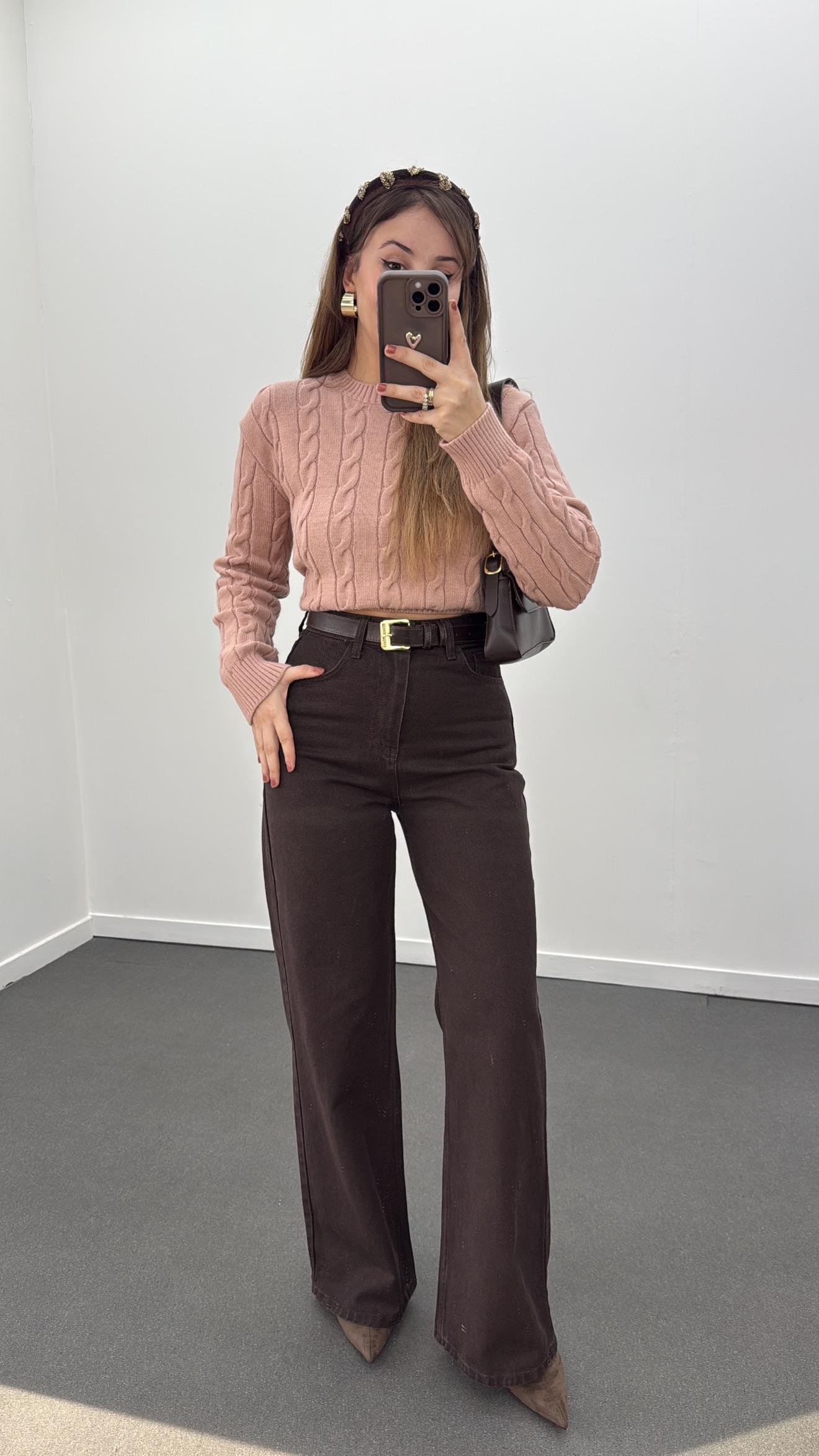 Cairo Acı Kahve Yüksek Bel Wide Leg Jeans