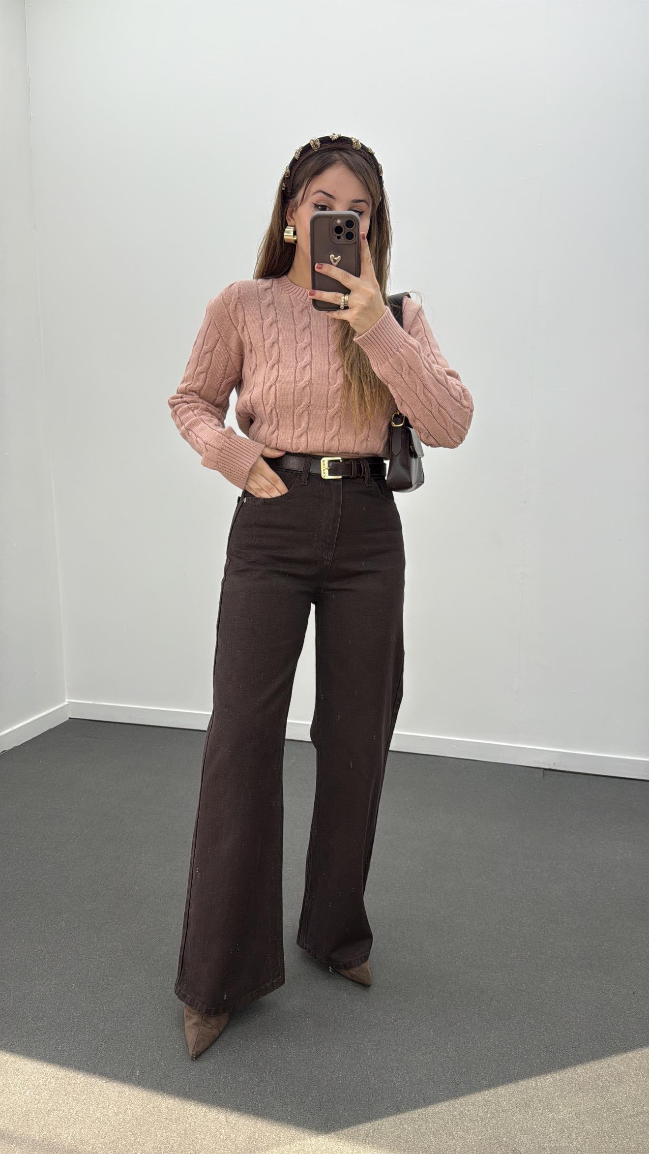 Cairo Acı Kahve Yüksek Bel Wide Leg Jeans