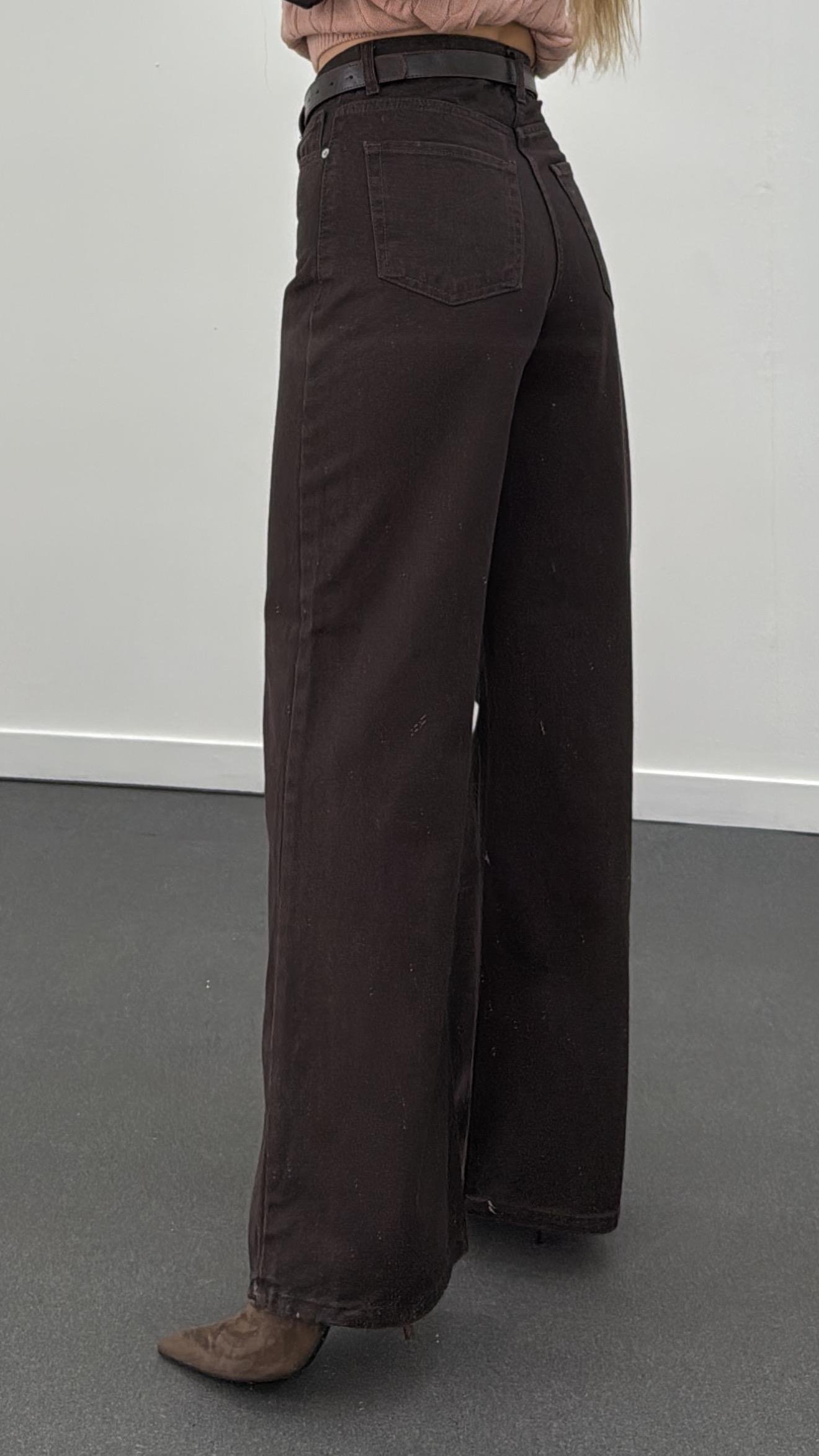 Cairo Acı Kahve Yüksek Bel Wide Leg Jeans