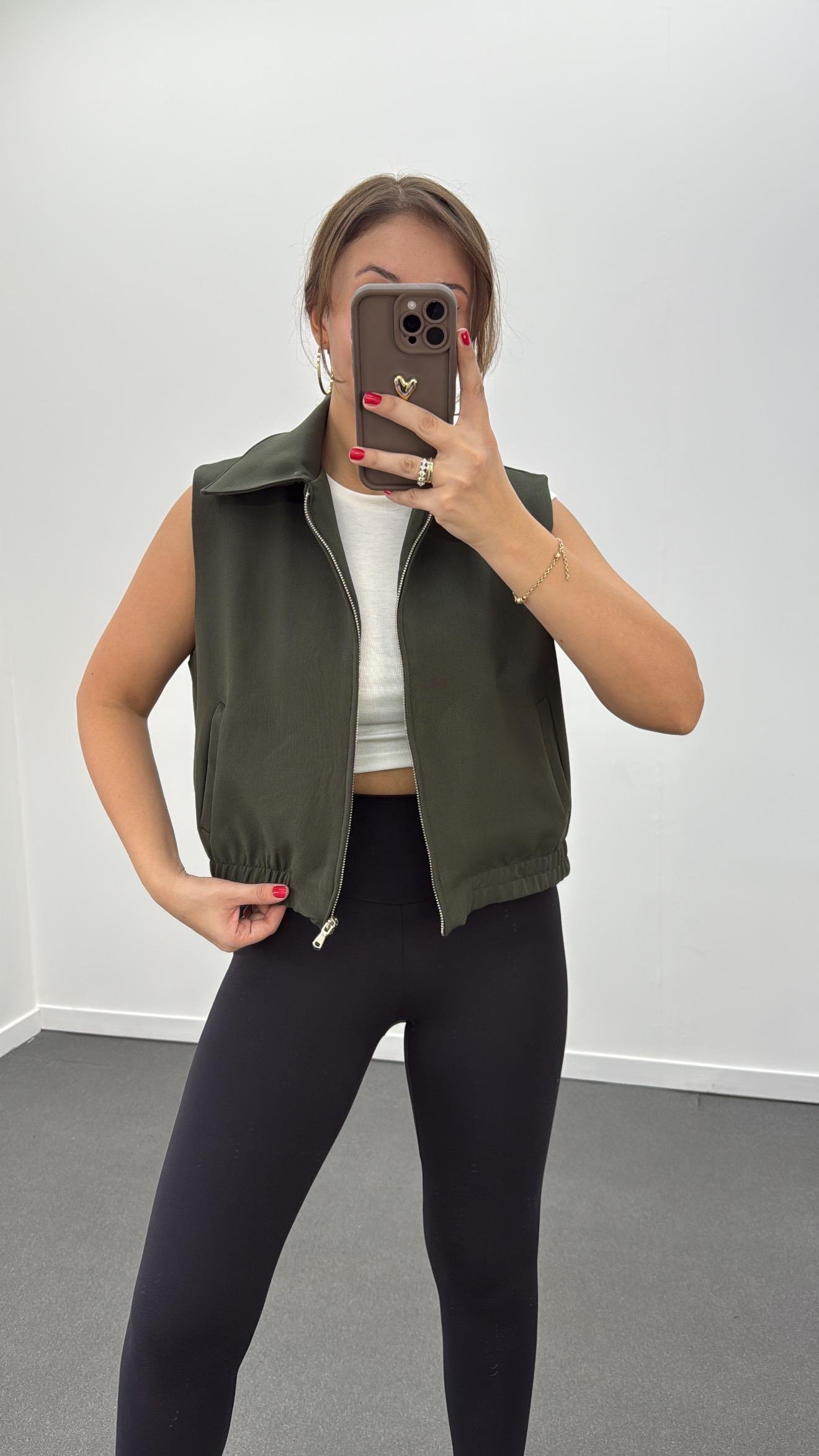 Cecilia Haki Fermuarlı Yelek