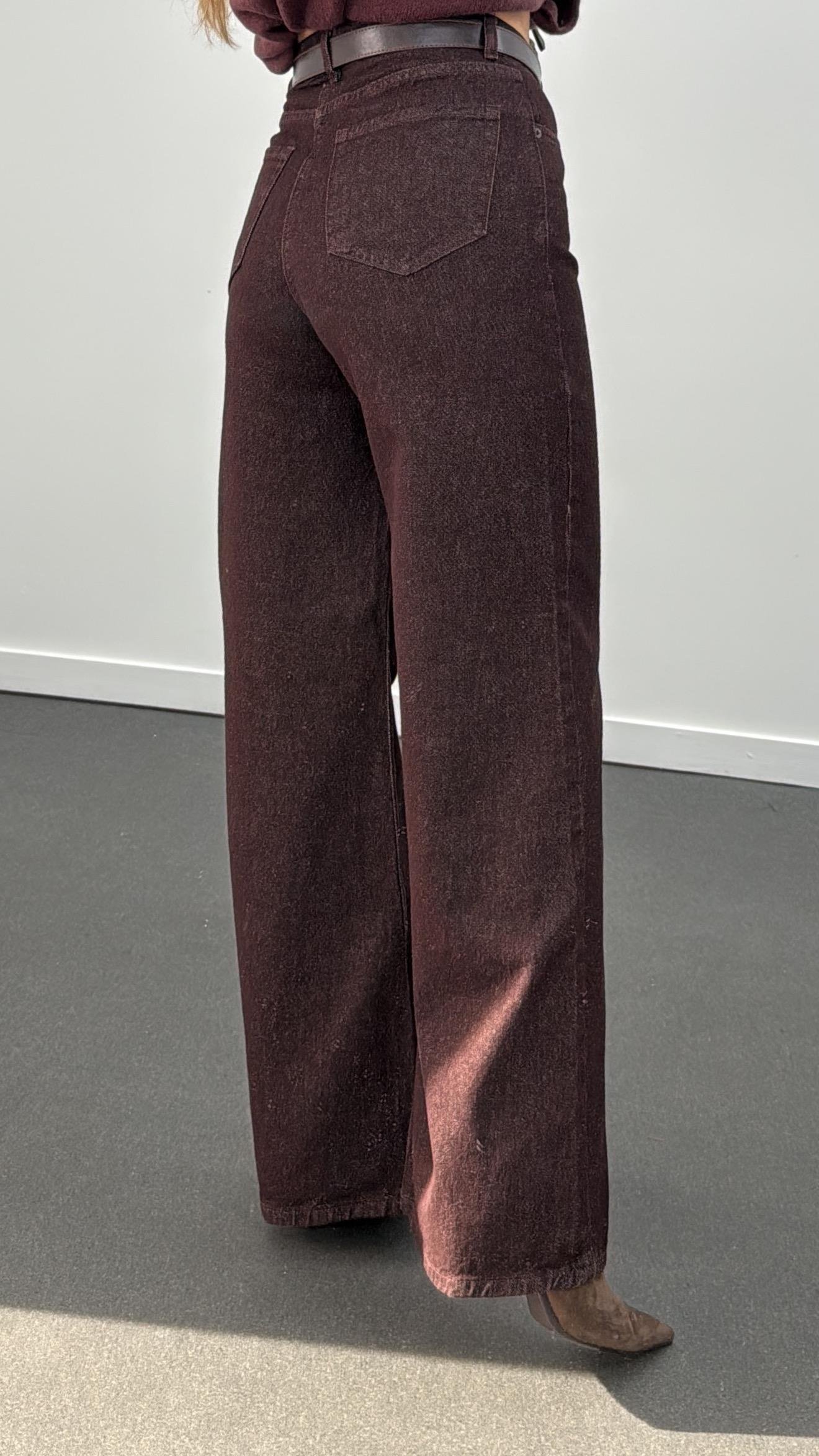 Cenevre Kırçıllı Kahve Süper Yüksek Bel Wide Leg Jeans