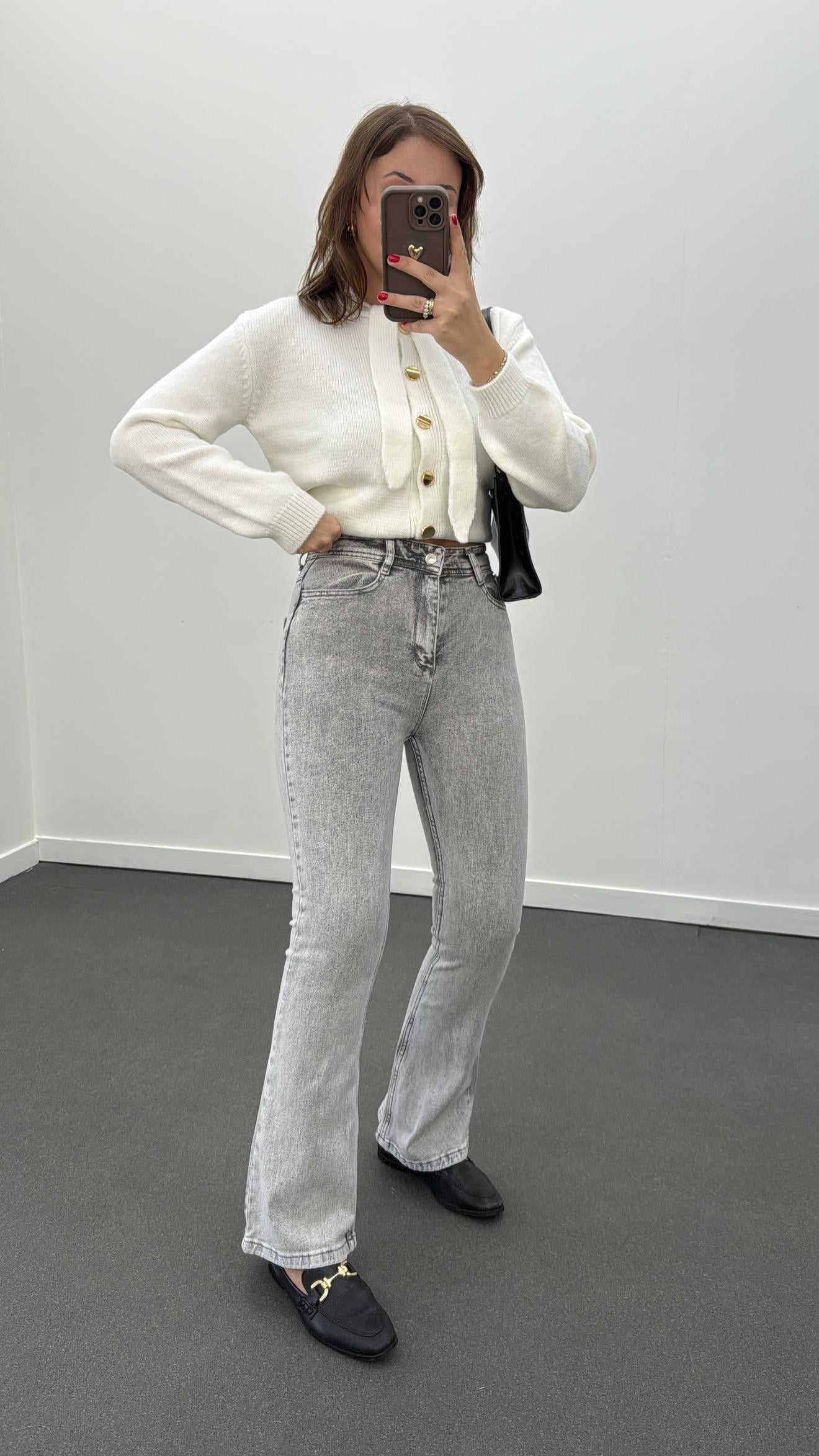 Chicago Gri Süper Yüksek Bel Flare Jeans