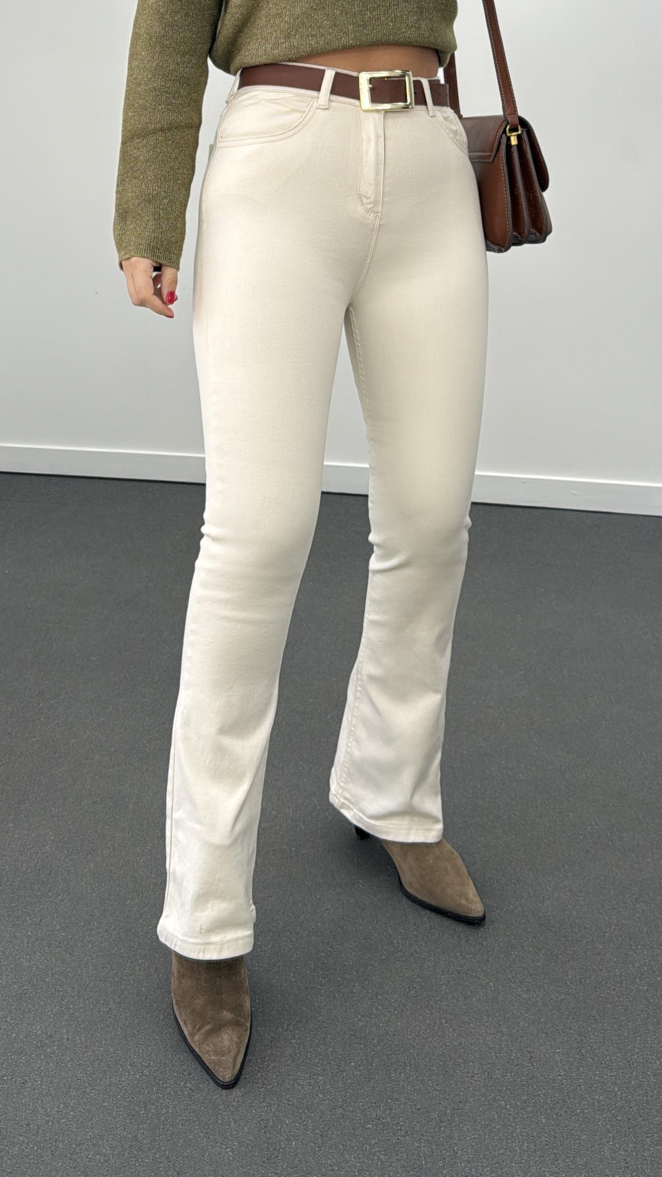 Chicago Krem Süper Yüksek Bel Flare Jeans