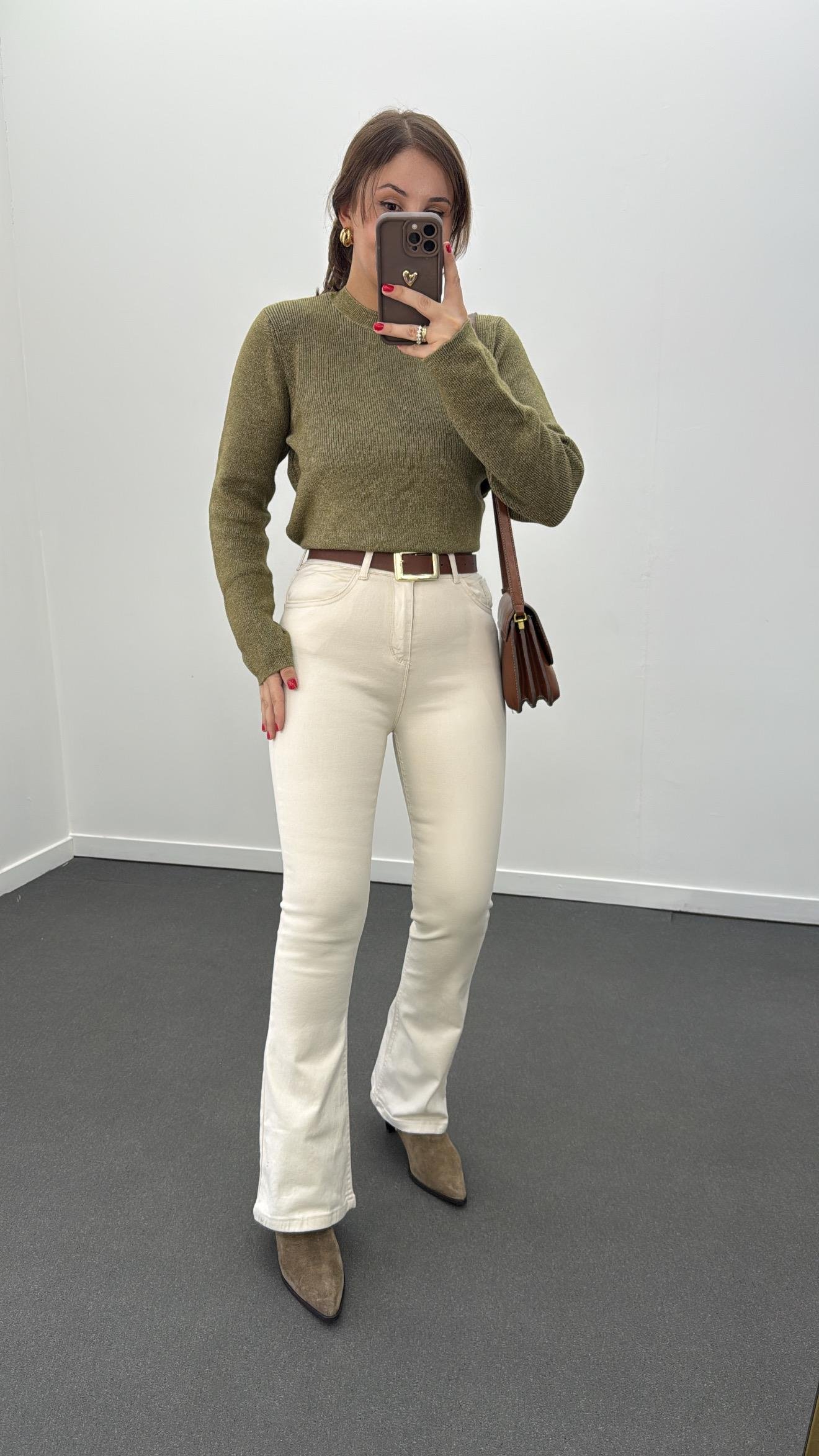 Chicago Krem Süper Yüksek Bel Flare Jeans