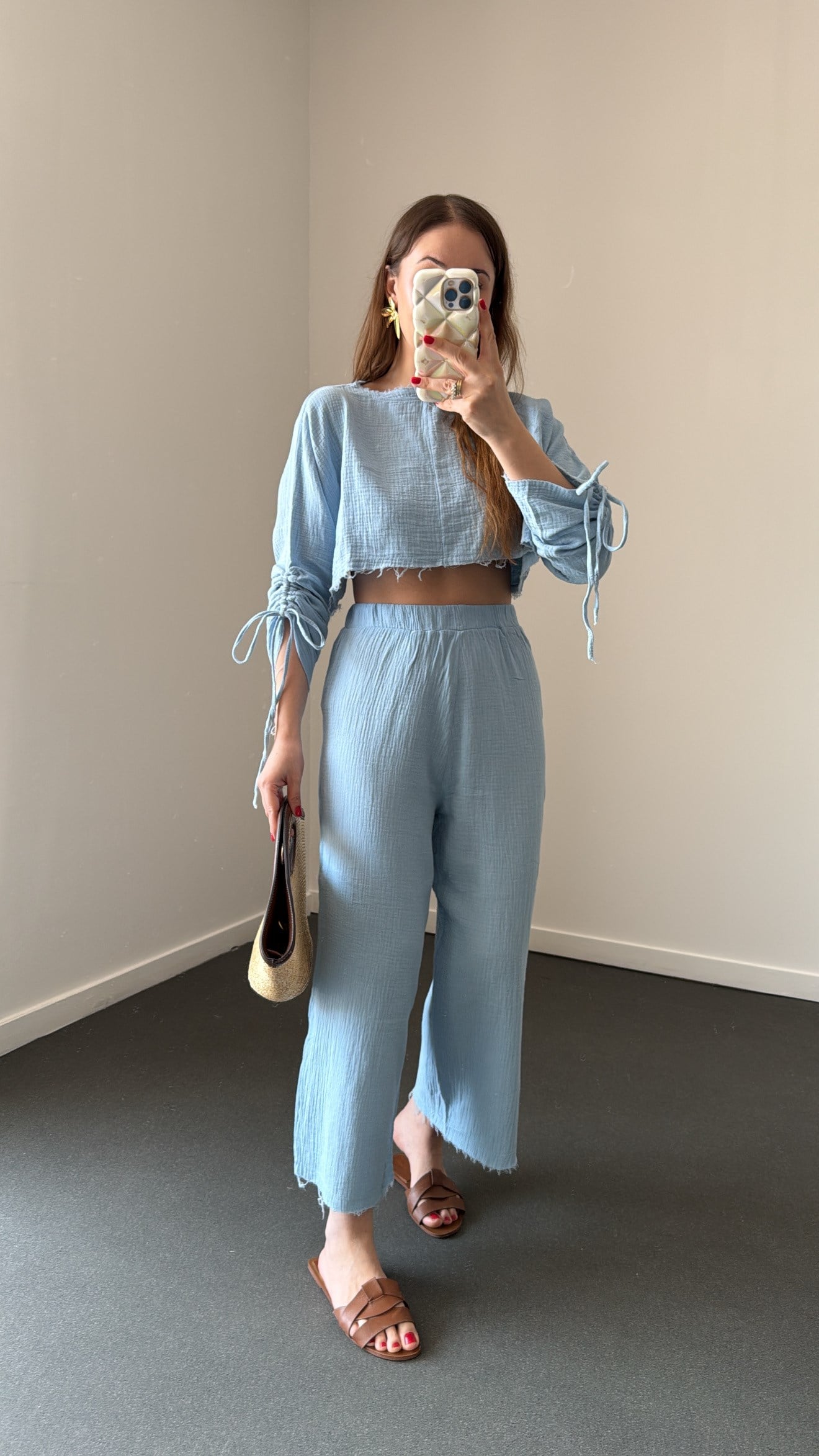 Choi Bebe Mavi Müslin Bluz Ve Pantolon Takım