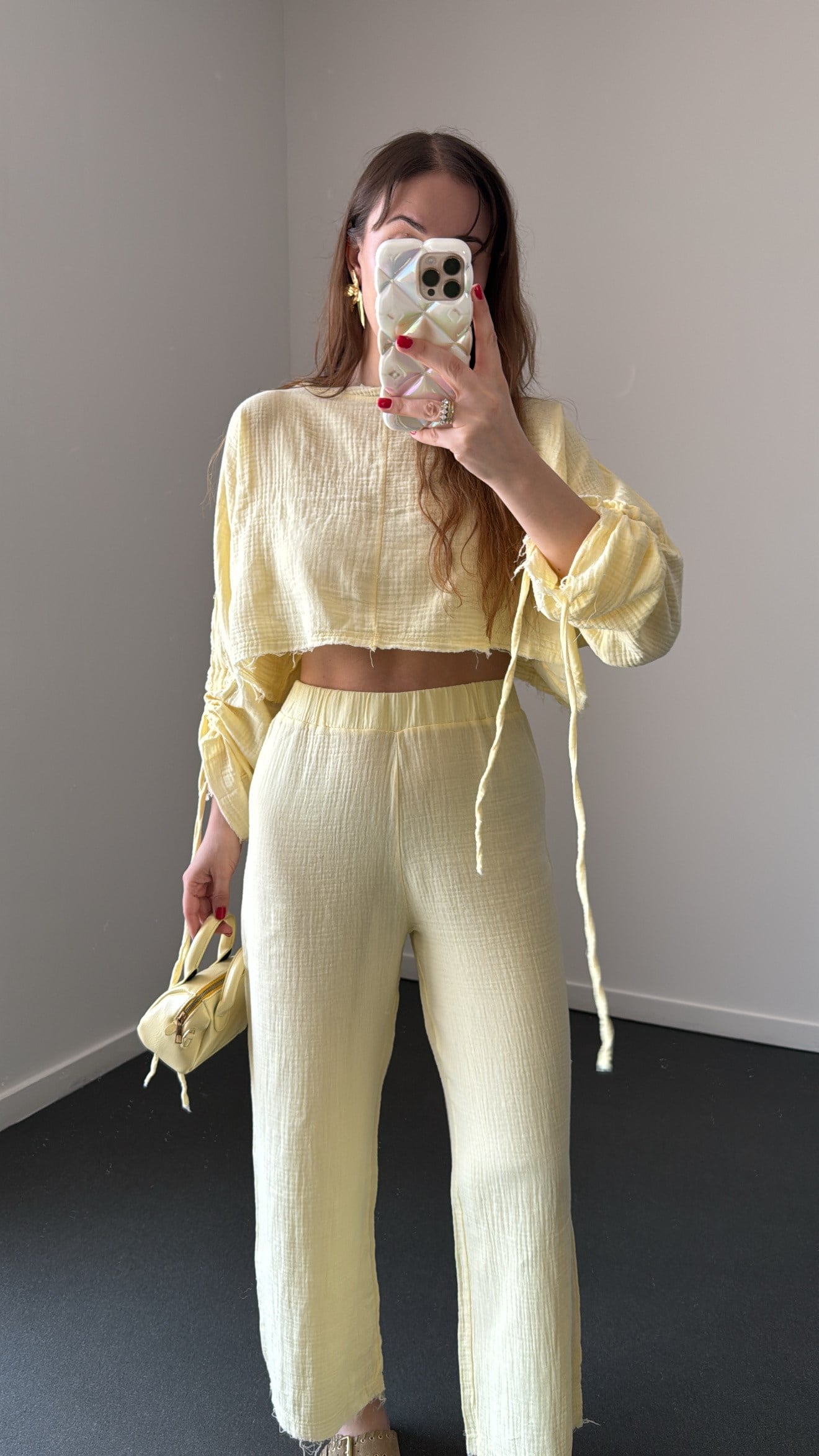 Choi Sarı Müslin Bluz Ve Pantolon Takım