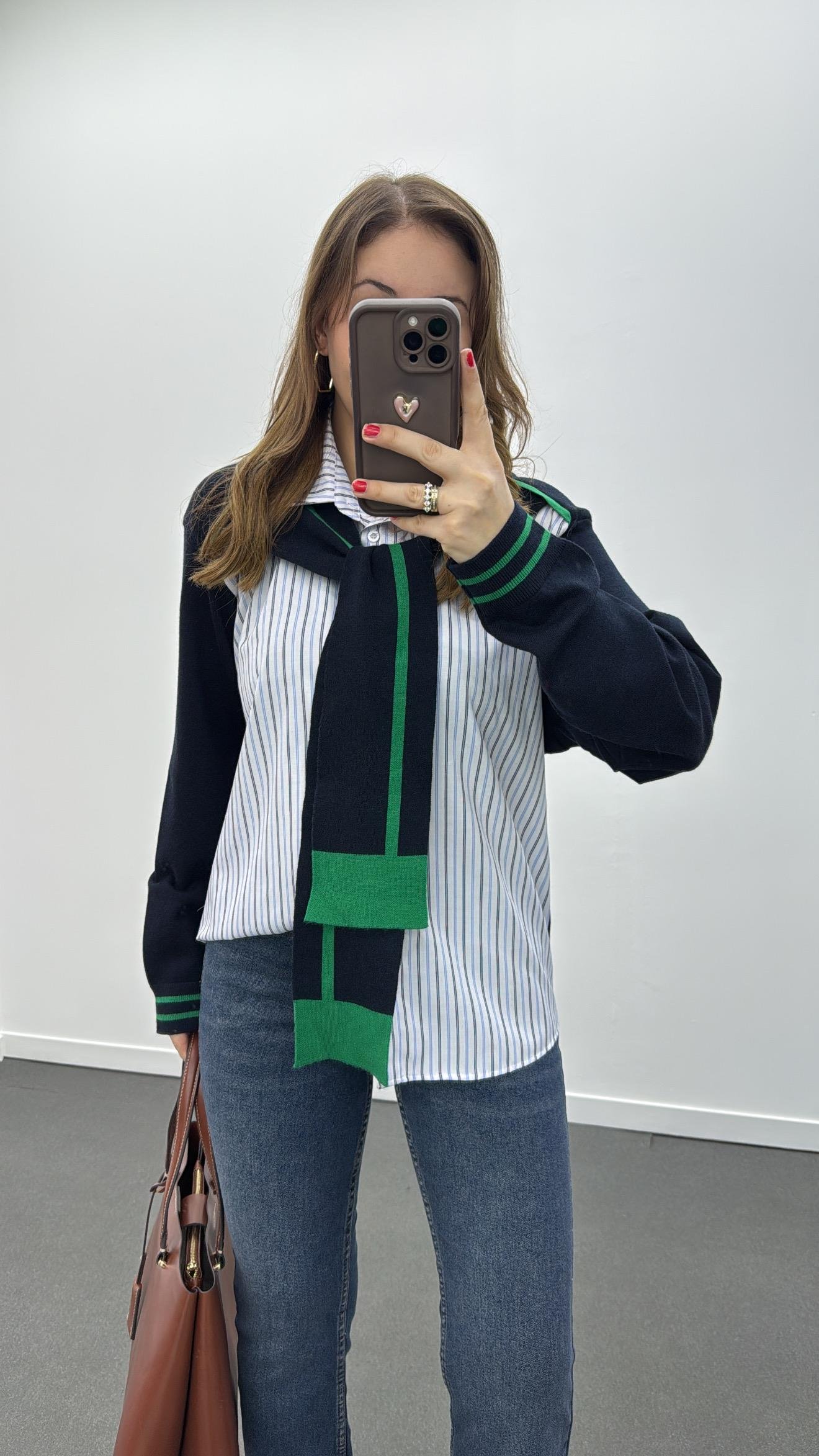 Claudia Lacivert Yeşil Gömlek Mix Triko