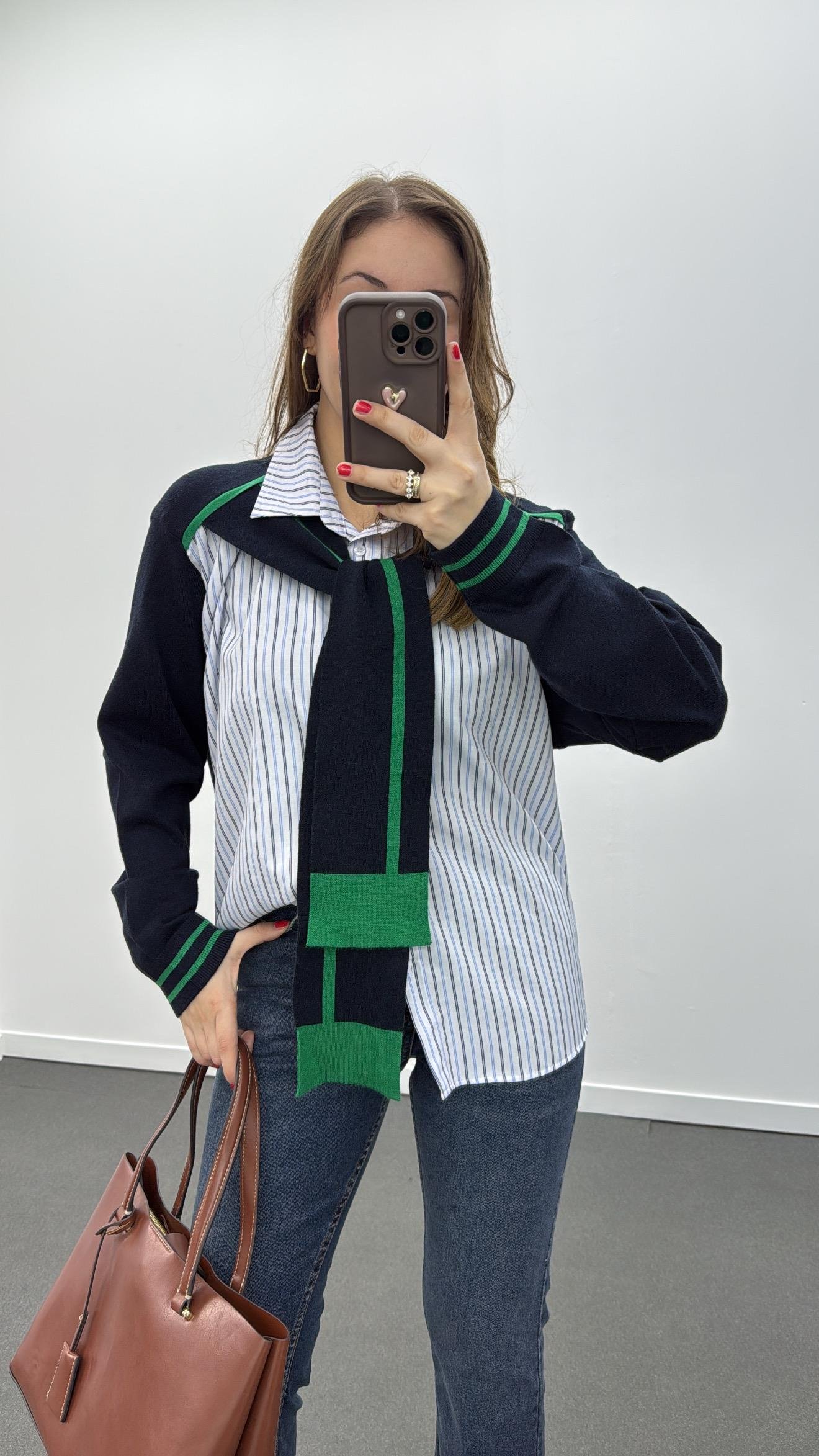 Claudia Lacivert Yeşil Gömlek Mix Triko