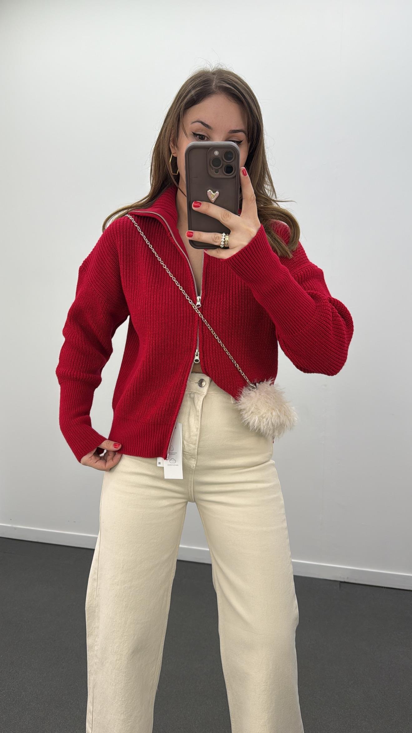 Cordelia Kırmızı Çift Fermuarlı Premium Hırka